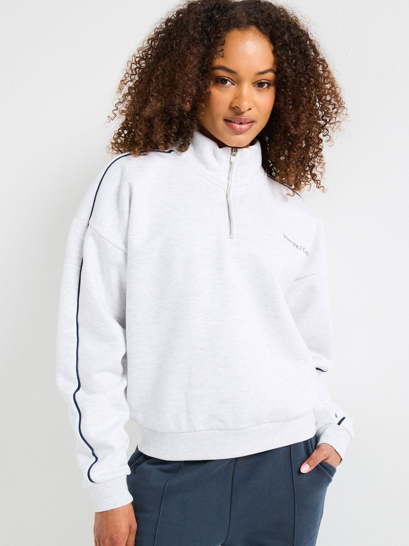 undefined Women's Adriana Zip Neck Sweat - Ice Marl Grey
