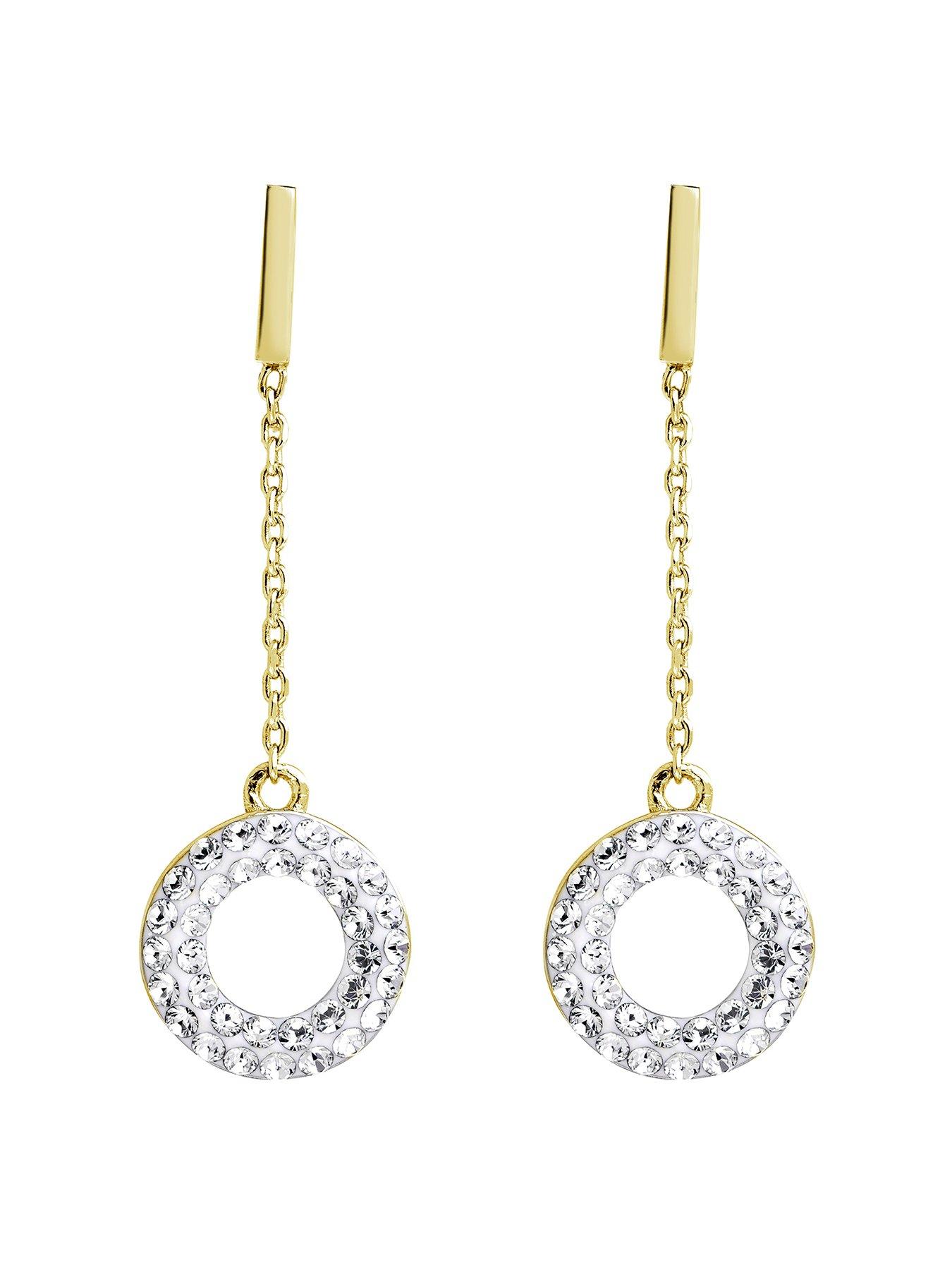 Product photograph of The Love Silver Collection Gold Plated Sterling Silver Crystal Halo Drop Earrings from very.co.uk