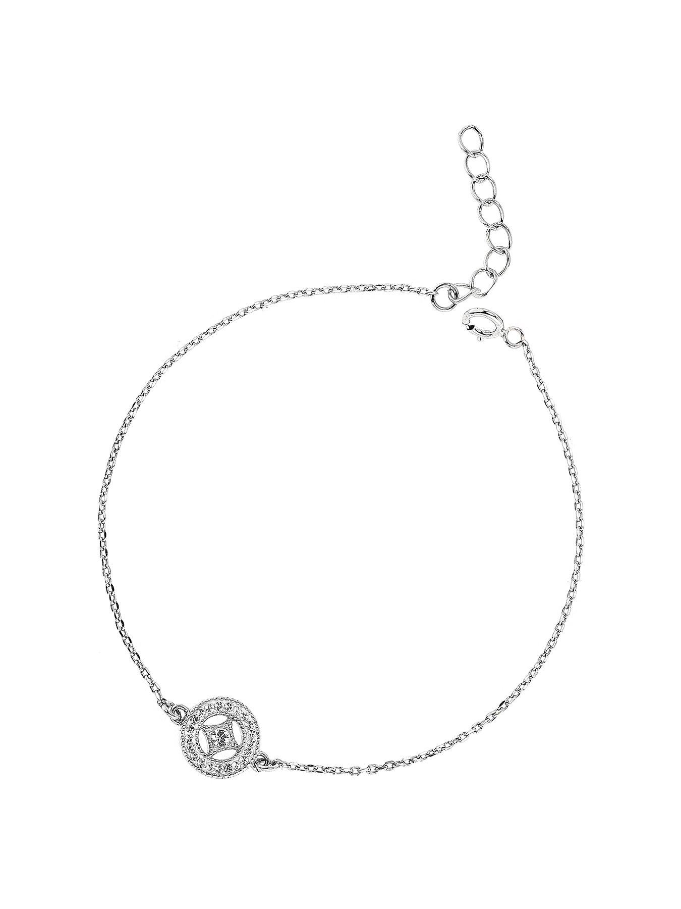 Product photograph of The Love Collection Sterling Silver Crystal Round Milgrain Bracelet from very.co.uk