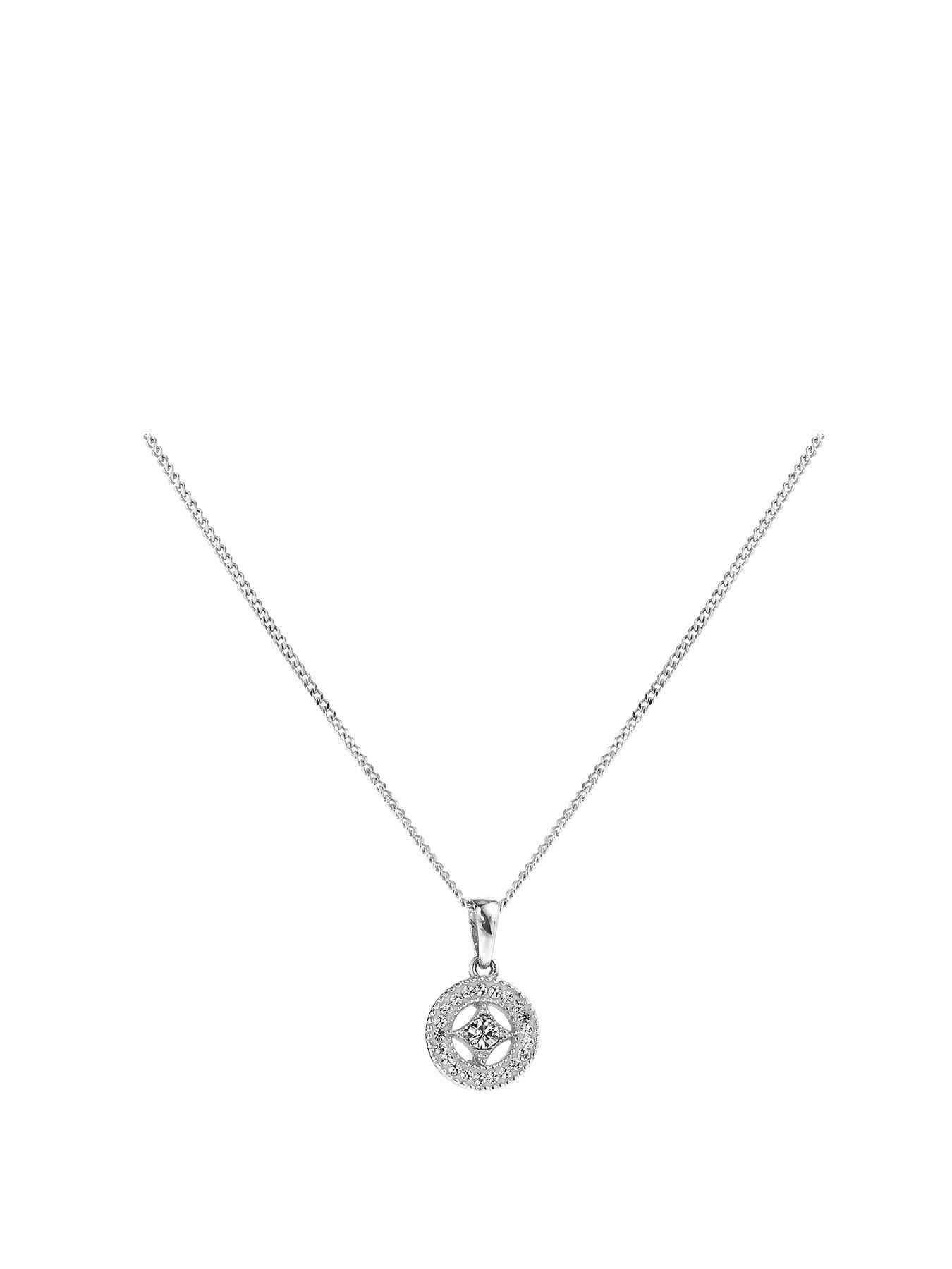 Product photograph of The Love Silver Collection Sterling Silver Crystal Round Milgrain Pendant Necklace from very.co.uk