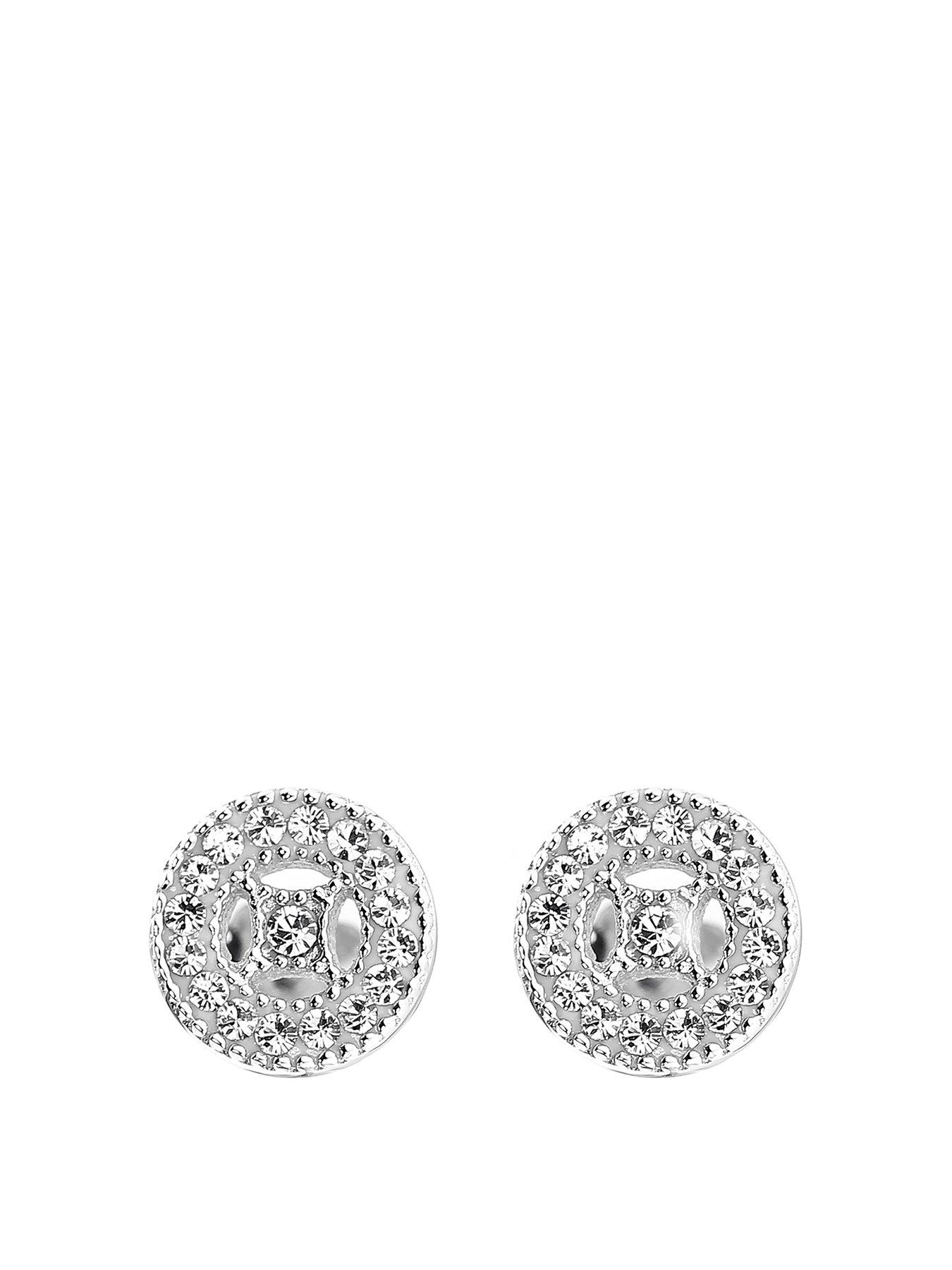 Product photograph of The Love Silver Collection Sterling Silver Crystal Round Milgrain Stud Earrings from very.co.uk