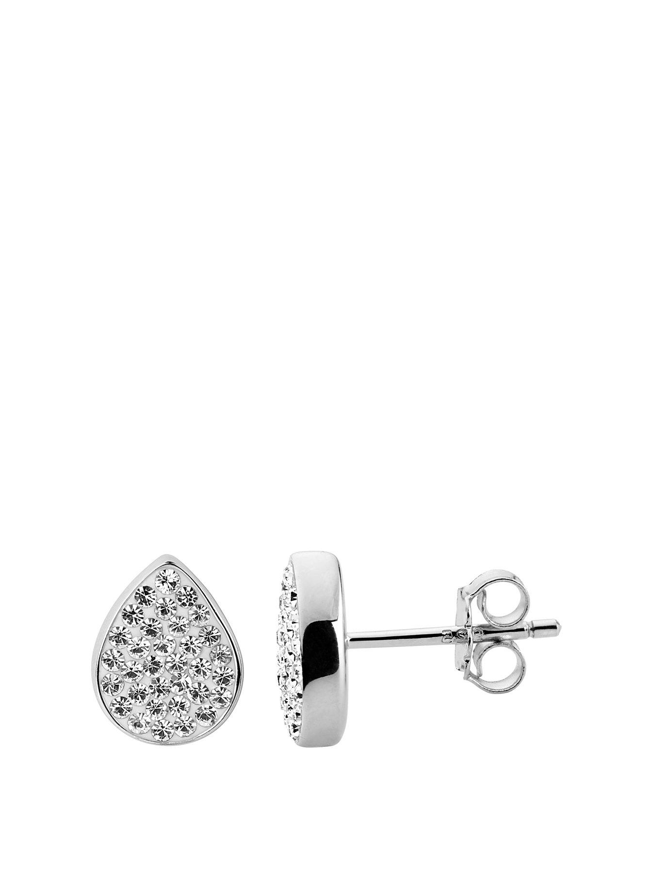 Product photograph of The Love Collection Sterling Silver Crystal Tear Drop Stud Earrings from very.co.uk