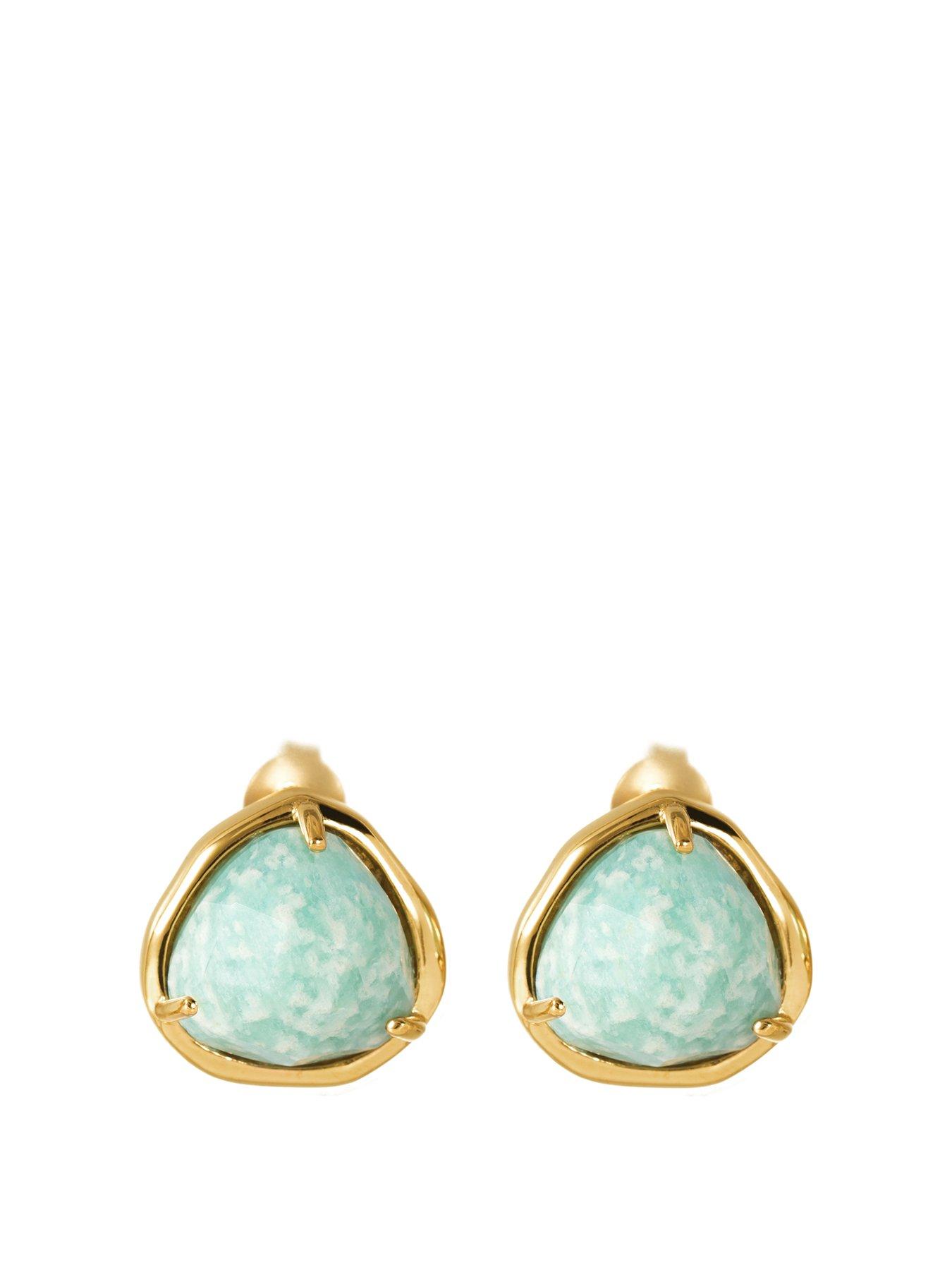 Product photograph of The Love Collection 18ct Gold Plated Sterling Silver Amazonite Stud Earrings from very.co.uk