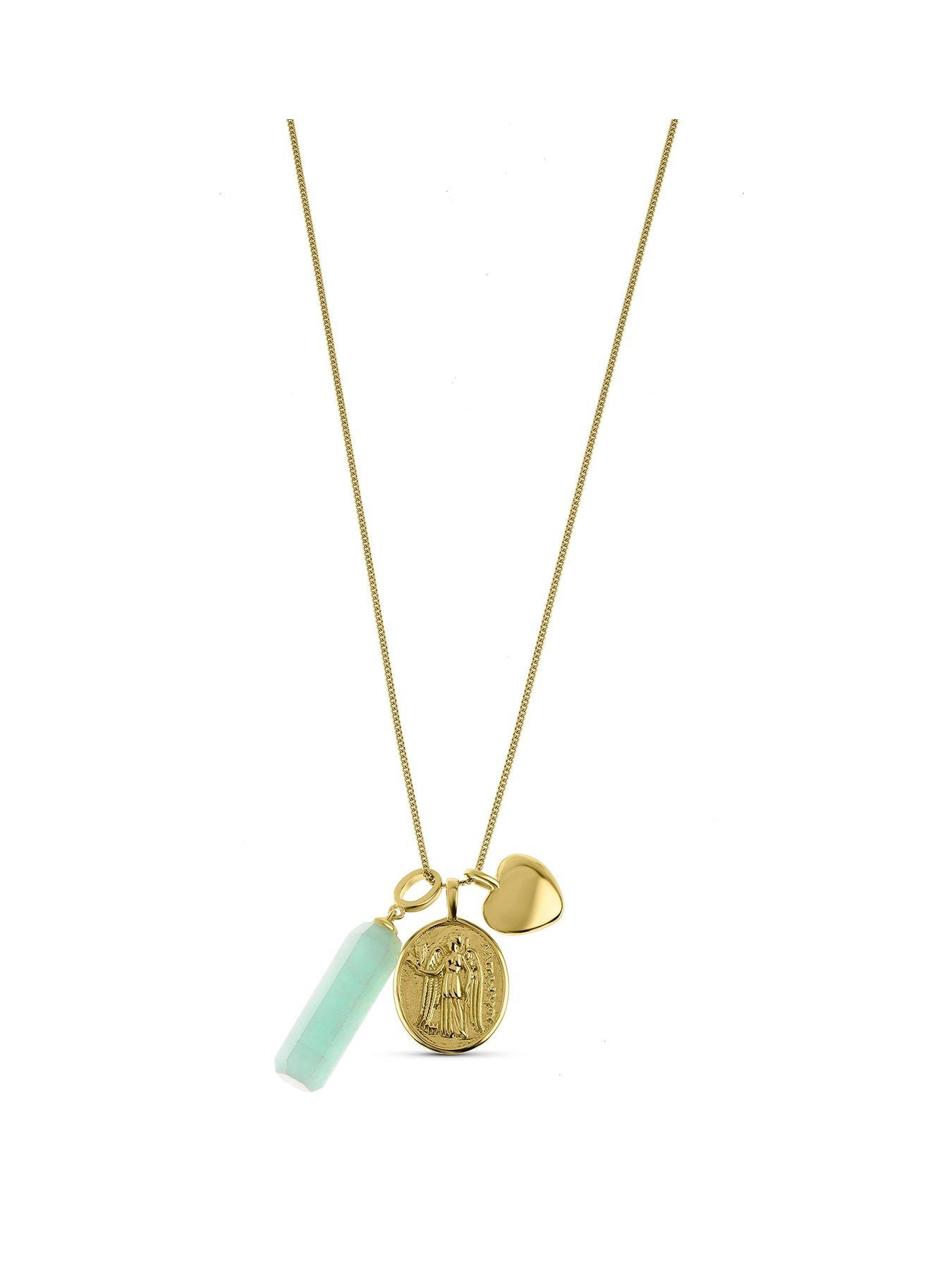 Product photograph of Love Gem 18ct Gold Plated Sterling Silver Amazonite Charm Necklace from very.co.uk