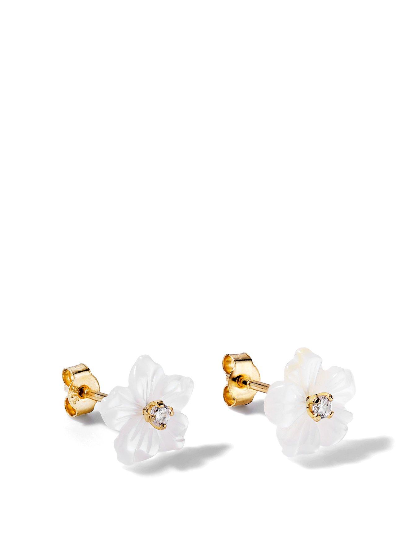 undefined 9ct Yellow Gold Mother Of Pearl & Cubic Zirconia Flower Stud Earrings