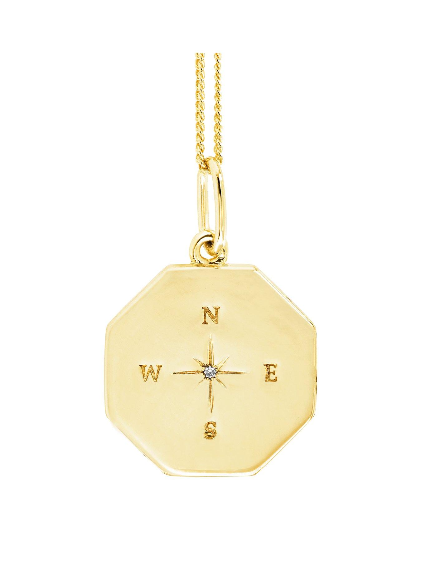 Product photograph of The Love Silver Collection Gold Plated Sterling Silver Compass Octagon Pendant Necklace from very.co.uk