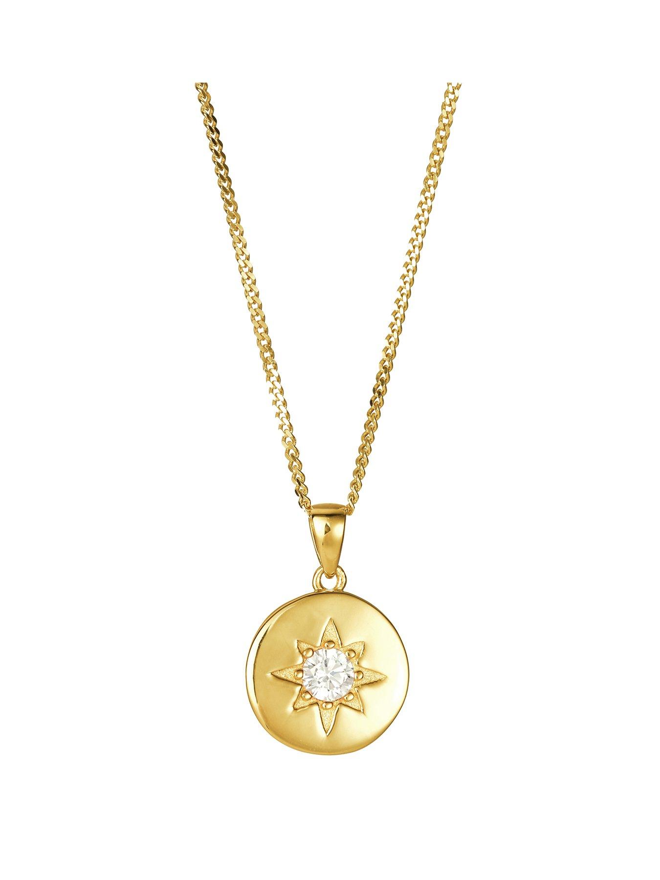 Product photograph of The Love Collection Gold Plated Sterling Silver Round Disc Pendant Necklace from very.co.uk