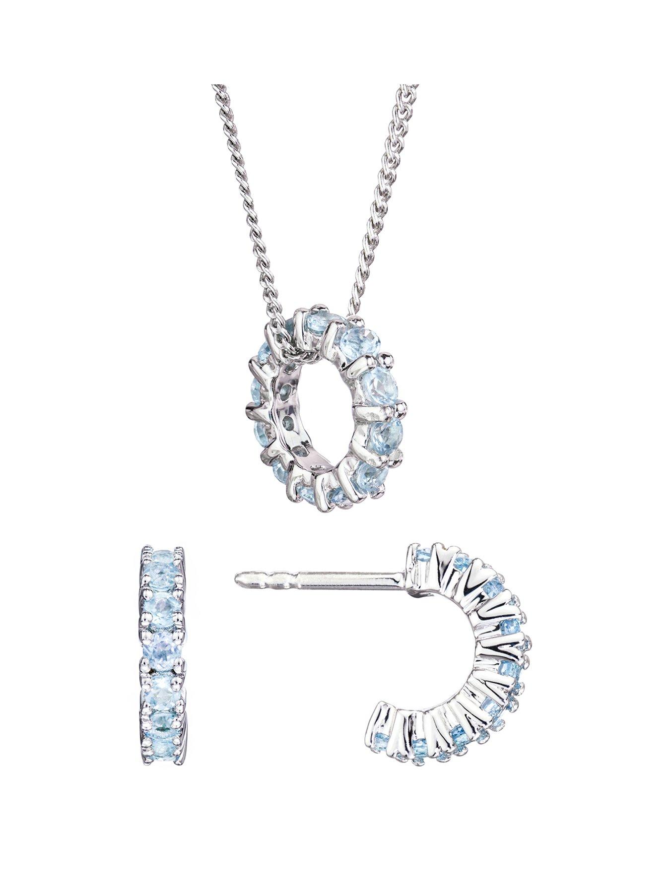 Product photograph of Love Gem Sterling Silver Round Swiss Blue Topaz Earring And Pendant Set from very.co.uk