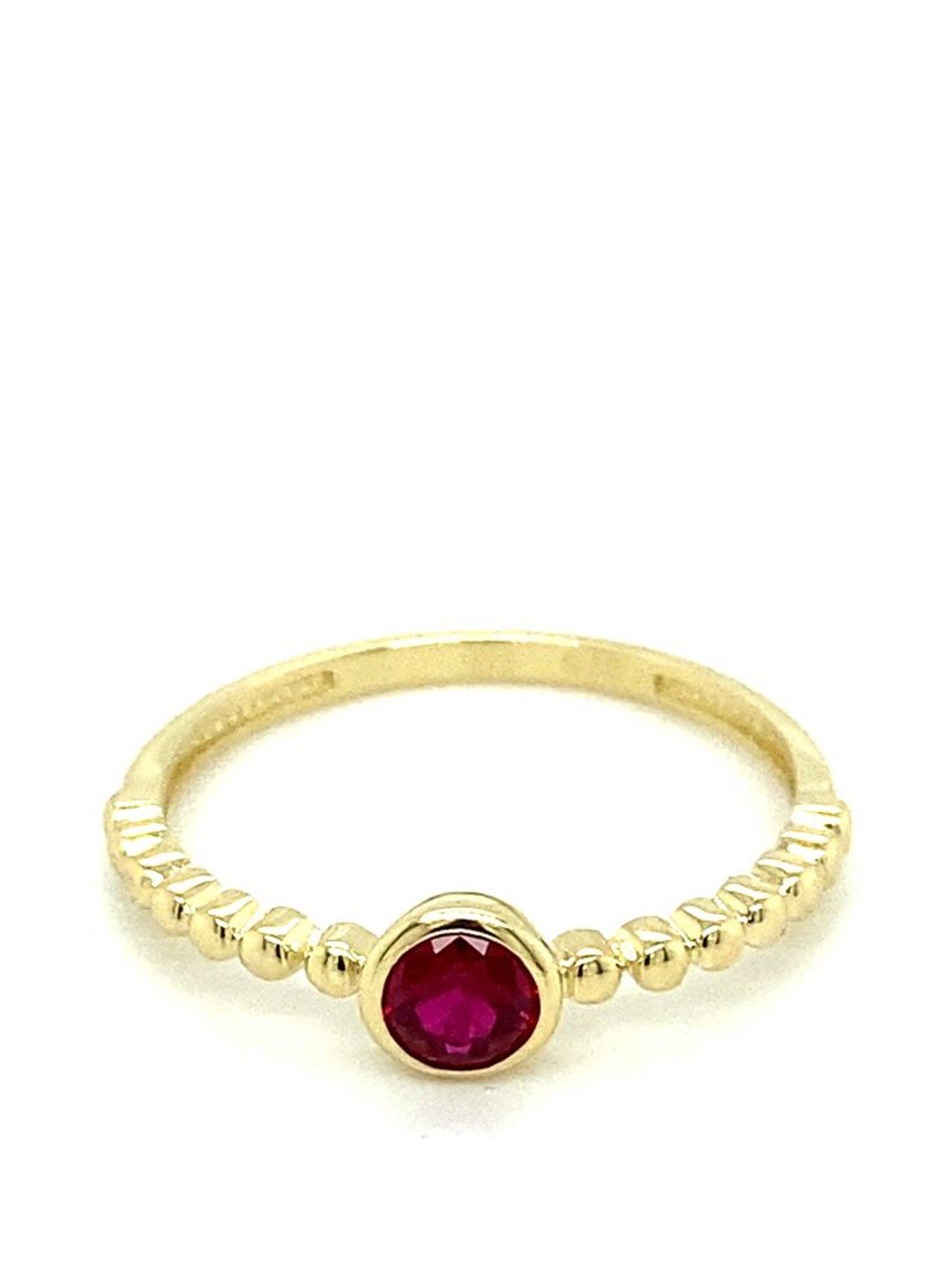 Product photograph of Love Gold 9ct Yellow Gold Red Cubic Zirconia Beaded Ring from very.co.uk