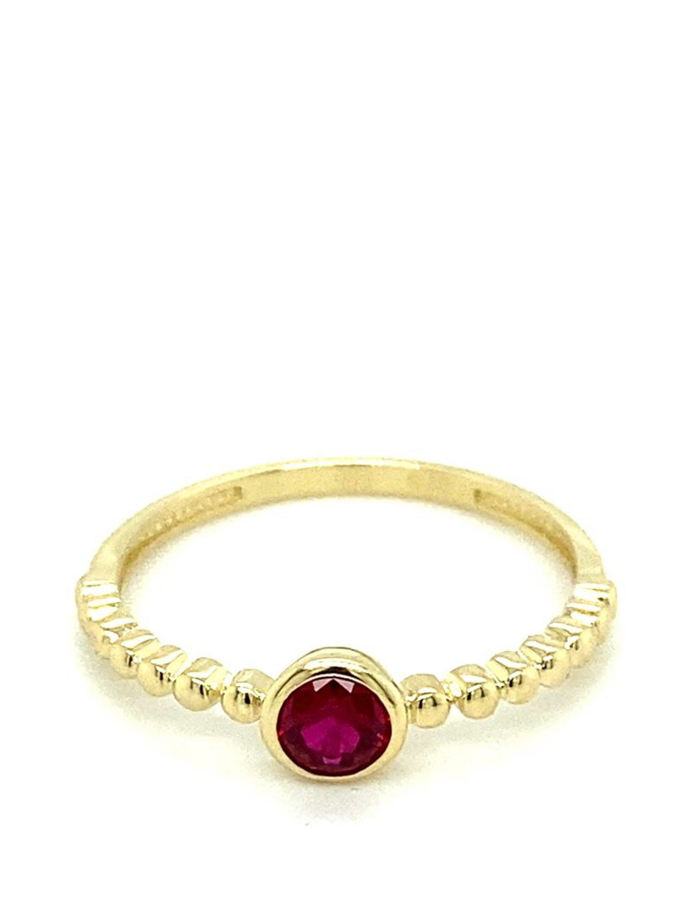 undefined 9ct Yellow Gold Red Cubic Zirconia Beaded Ring