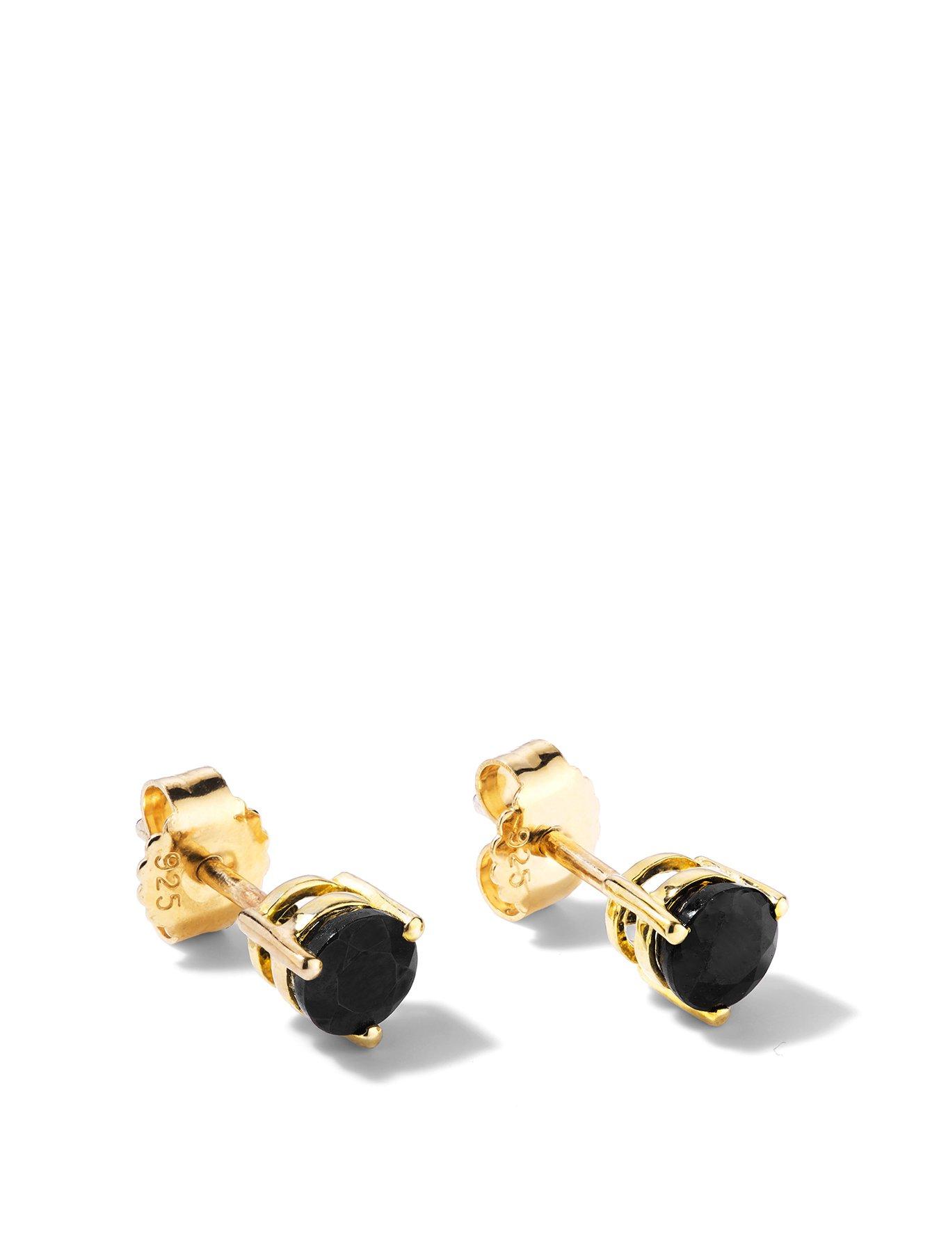 Product photograph of Love Gem Gold Plated Sterling Silver 5mm Black Sapphire Round Stud Earrings from very.co.uk