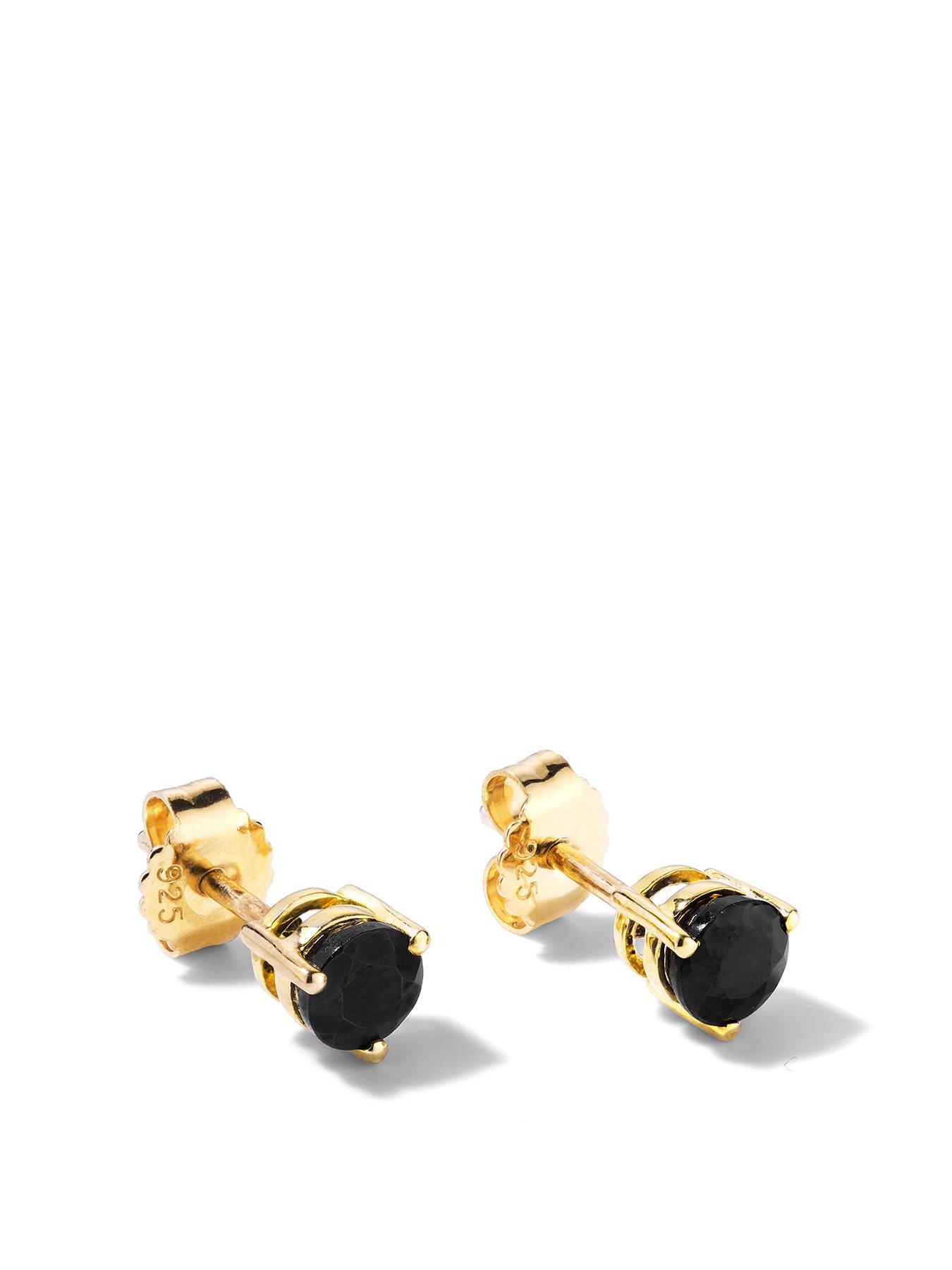 undefined Gold Plated Sterling Silver 5mm Black Sapphire Round Stud Earrings