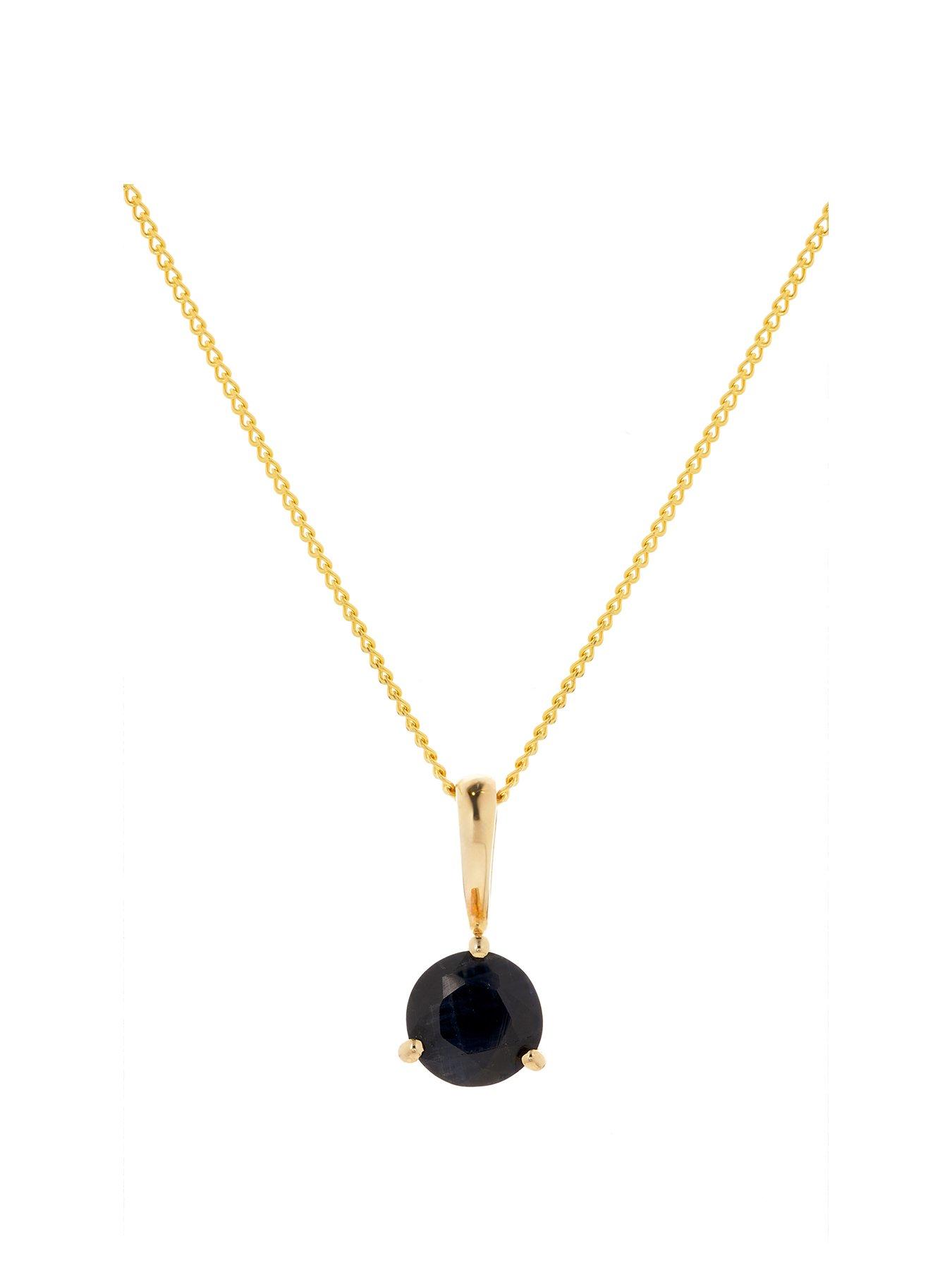 Product photograph of The Love Collection Gold Plated Sterling Silver 5mm Black Sapphire Round Pendant from very.co.uk
