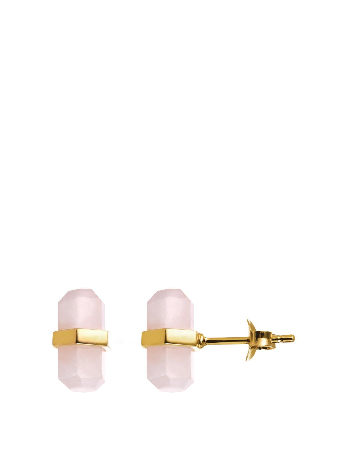 Product photograph of The Love Collection 18ct Gold Plated Sterling Silver Rose Quartz Stud Earrings from very.co.uk