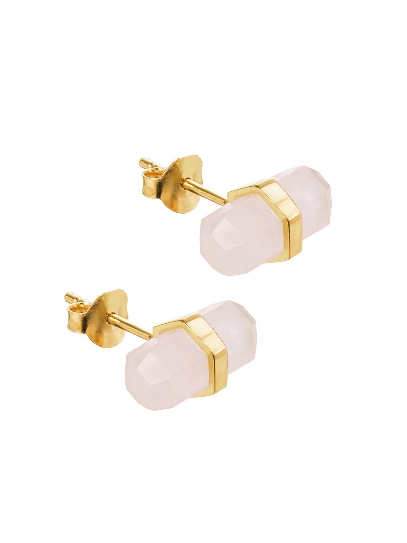Image 3 of 4 of The Love Collection 18ct Gold Plated Sterling Silver Rose Quartz Stud Earrings