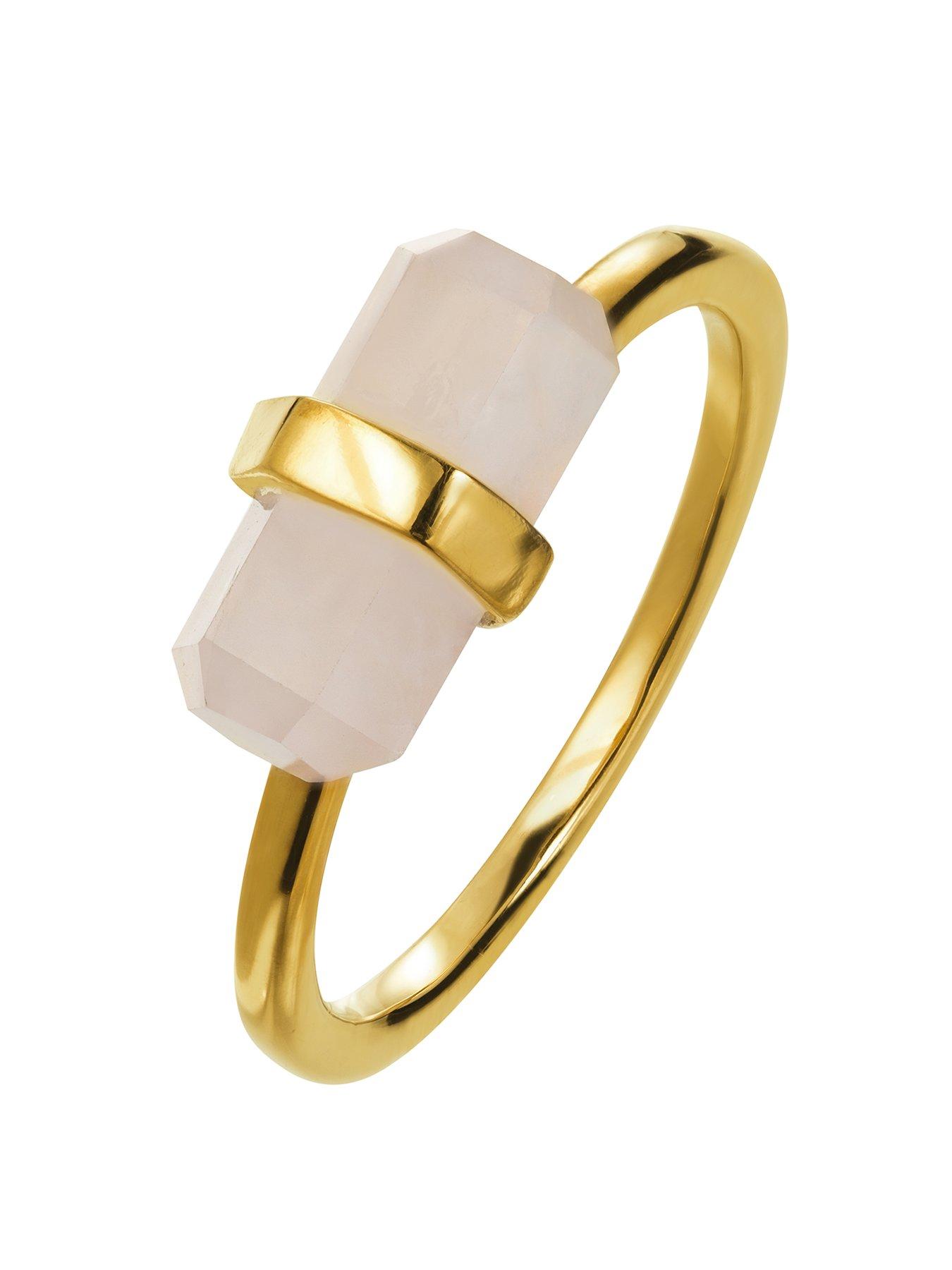 Product photograph of Love Gem 18ct Gold Plated Sterling Silver Rose Quartz Ring from very.co.uk