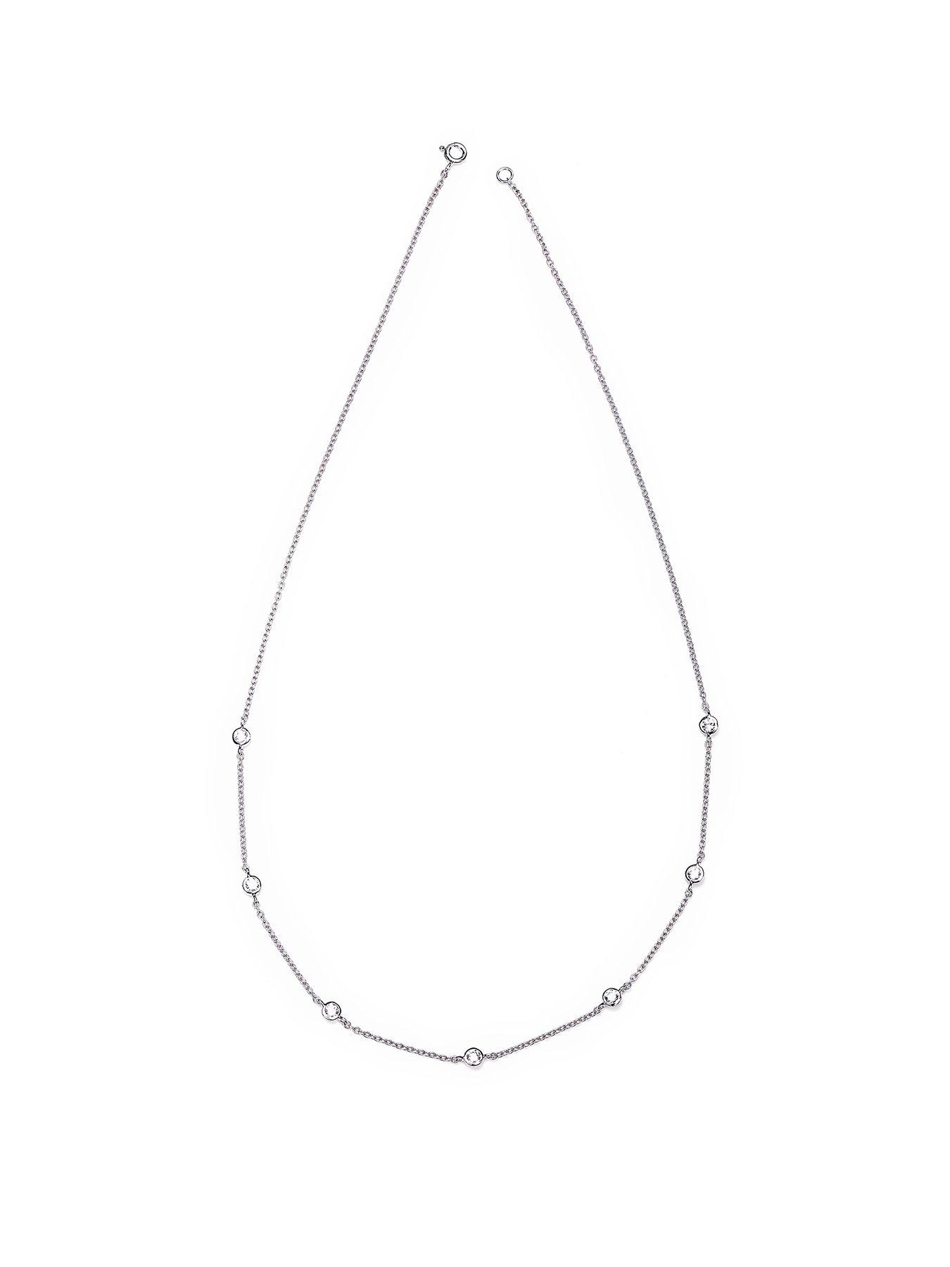 Product photograph of The Love Silver Collection Sterling Silver Cubic Zirconia Station Necklace from very.co.uk