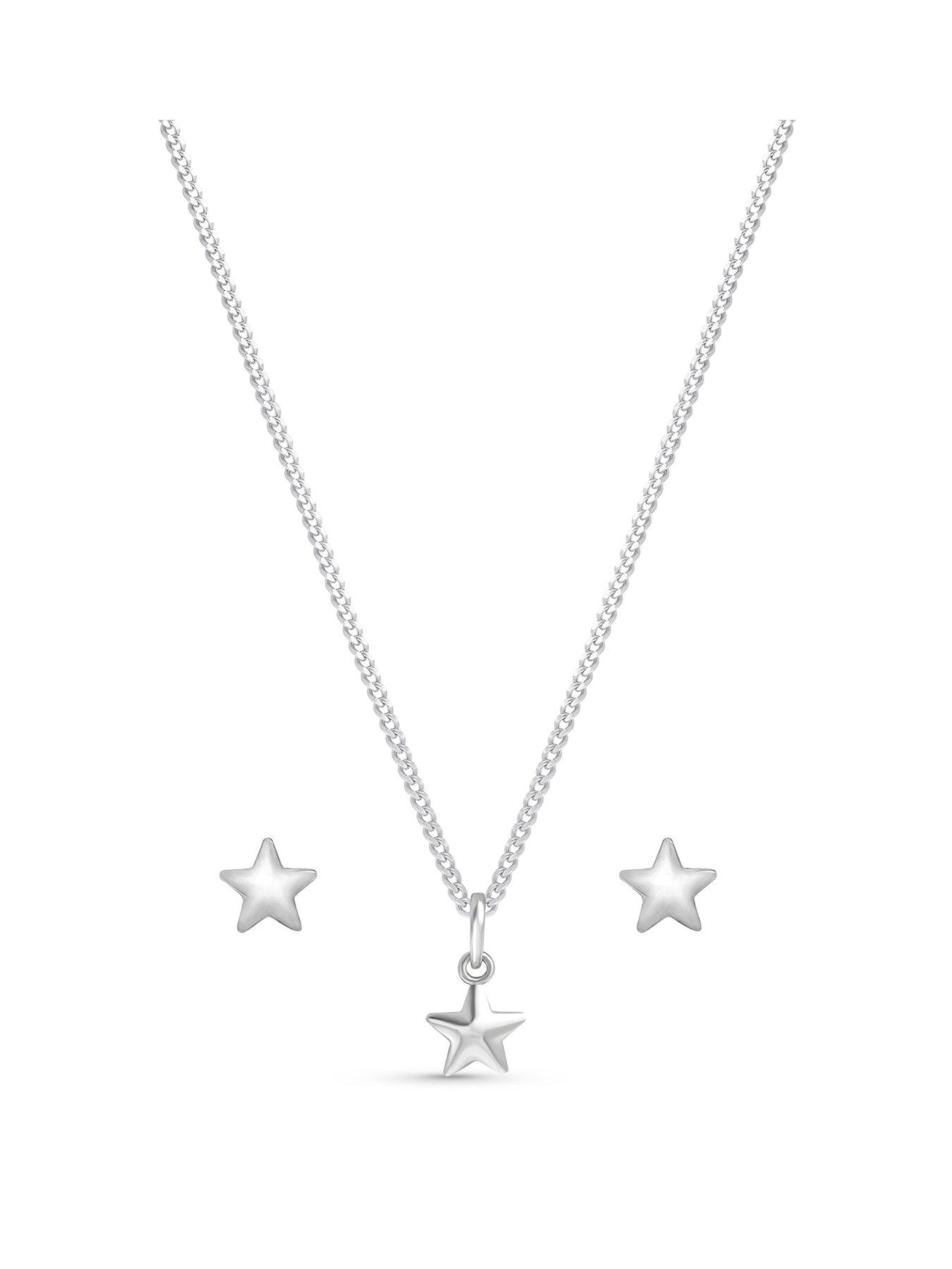 Product photograph of The Love Silver Collection Kids Sterling Silver Star Stud Earring And Pendant Set from very.co.uk