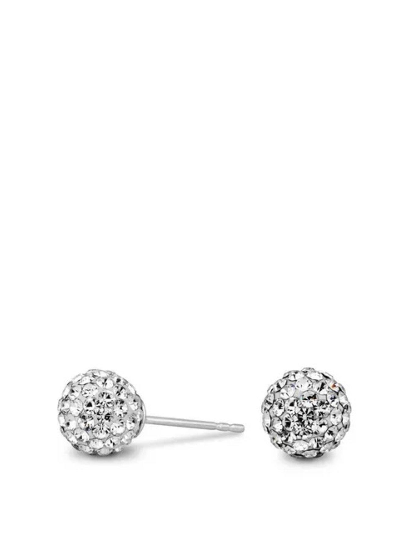 Product photograph of The Love Collection Sterling Silver Crystal Ball Stud Earrings from very.co.uk
