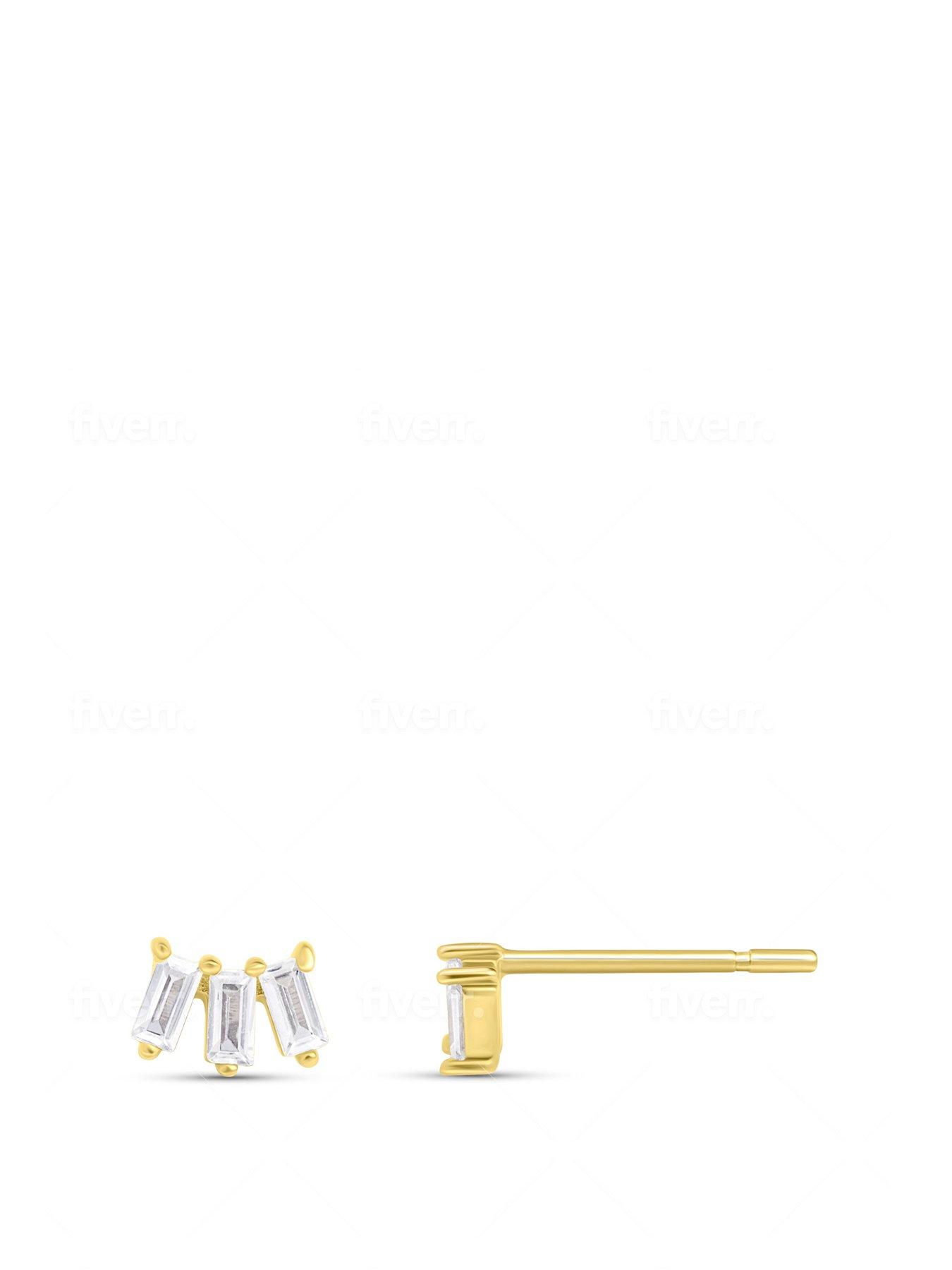 The Love Collection 18ct Gold Plated Sterling Silver Cubic Zirconia Baguette Studs