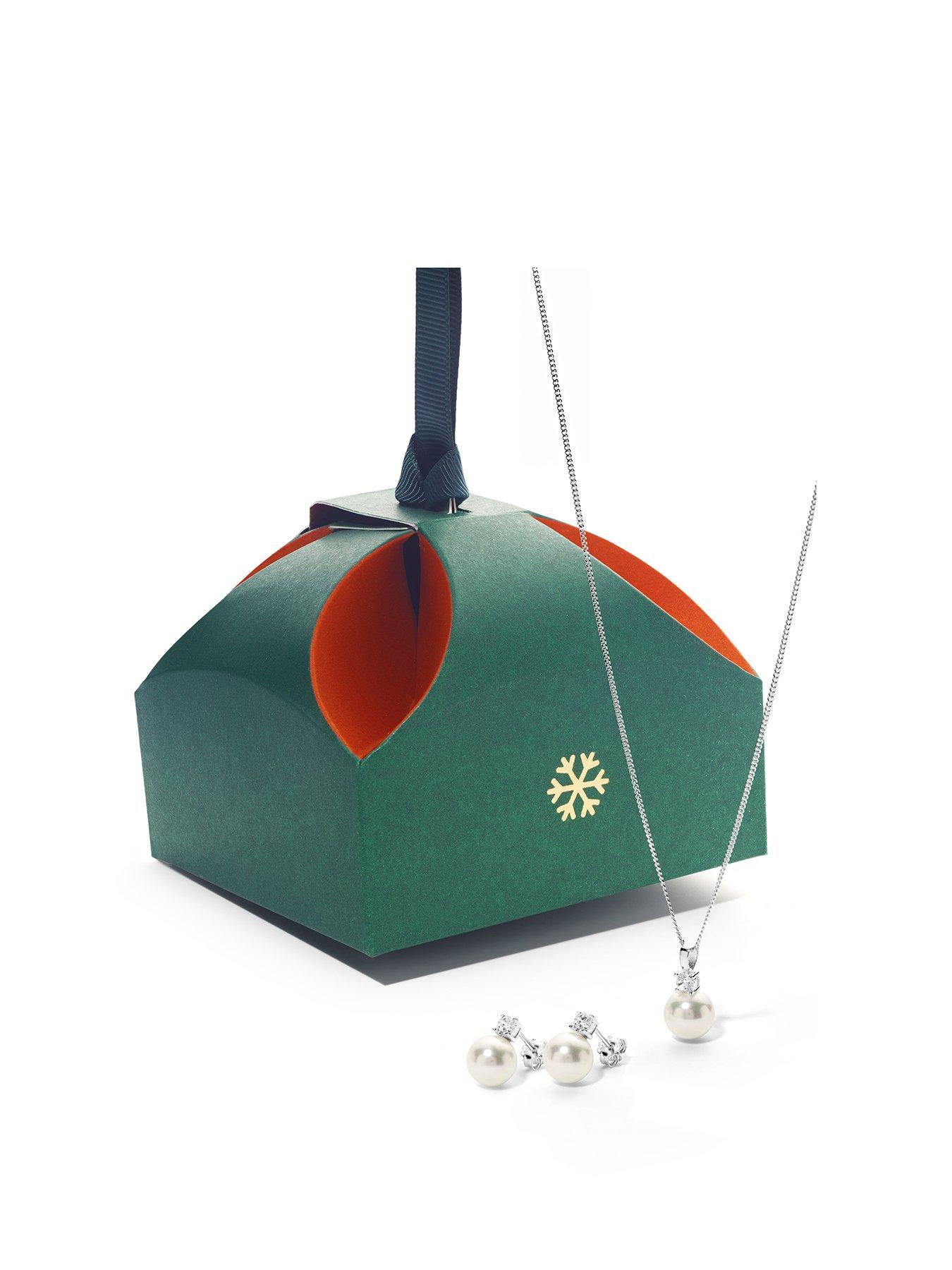 Product photograph of The Love Collection Sterling Silver Pearl Cubic Zirconia Pendant And Earring Set from very.co.uk