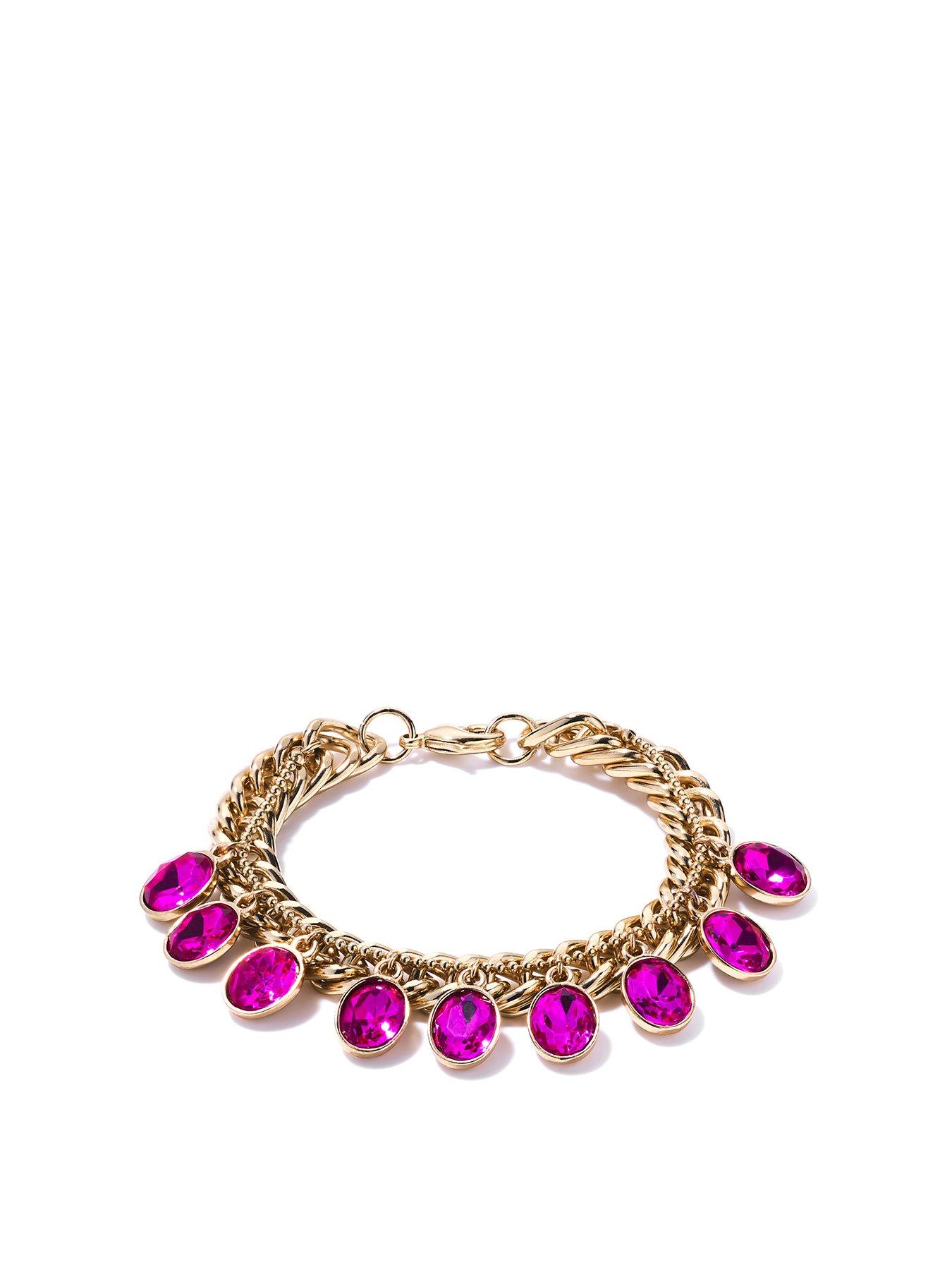 Product photograph of The Love Silver Collection Gold Plated Pink Paradise Charm Bracelet from very.co.uk