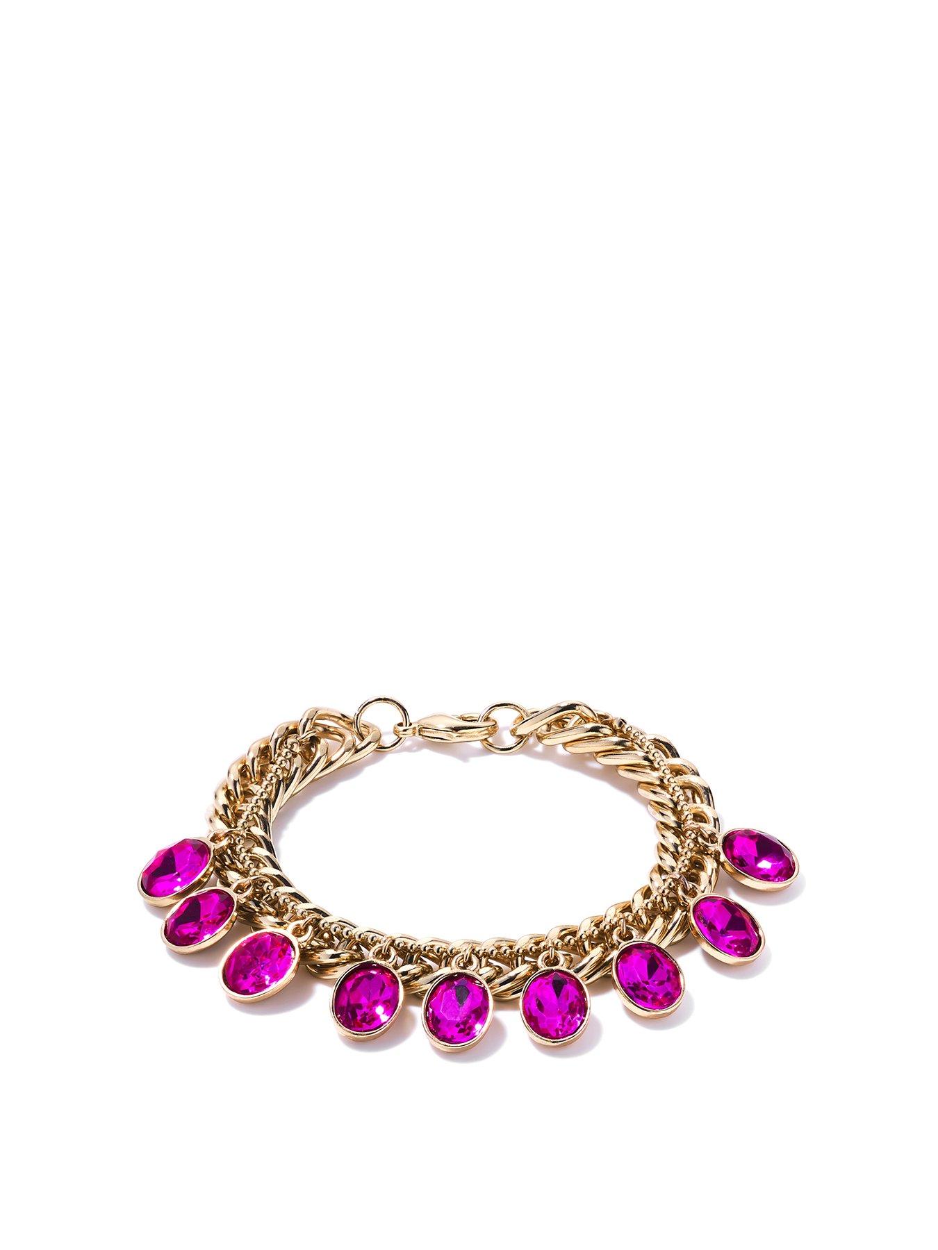 Image 1 of 3 of The Love Collection Gold Plated Pink Charm Bracelet
