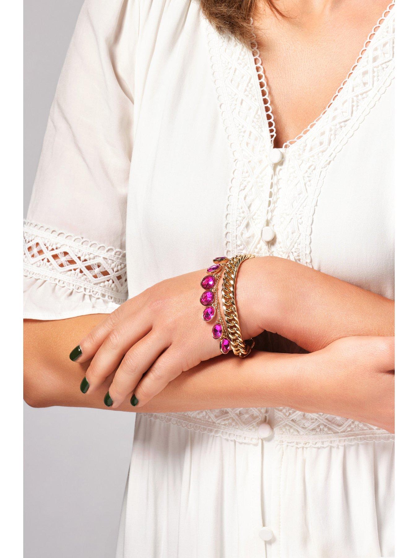 Image 2 of 3 of The Love Collection Gold Plated Pink Charm Bracelet