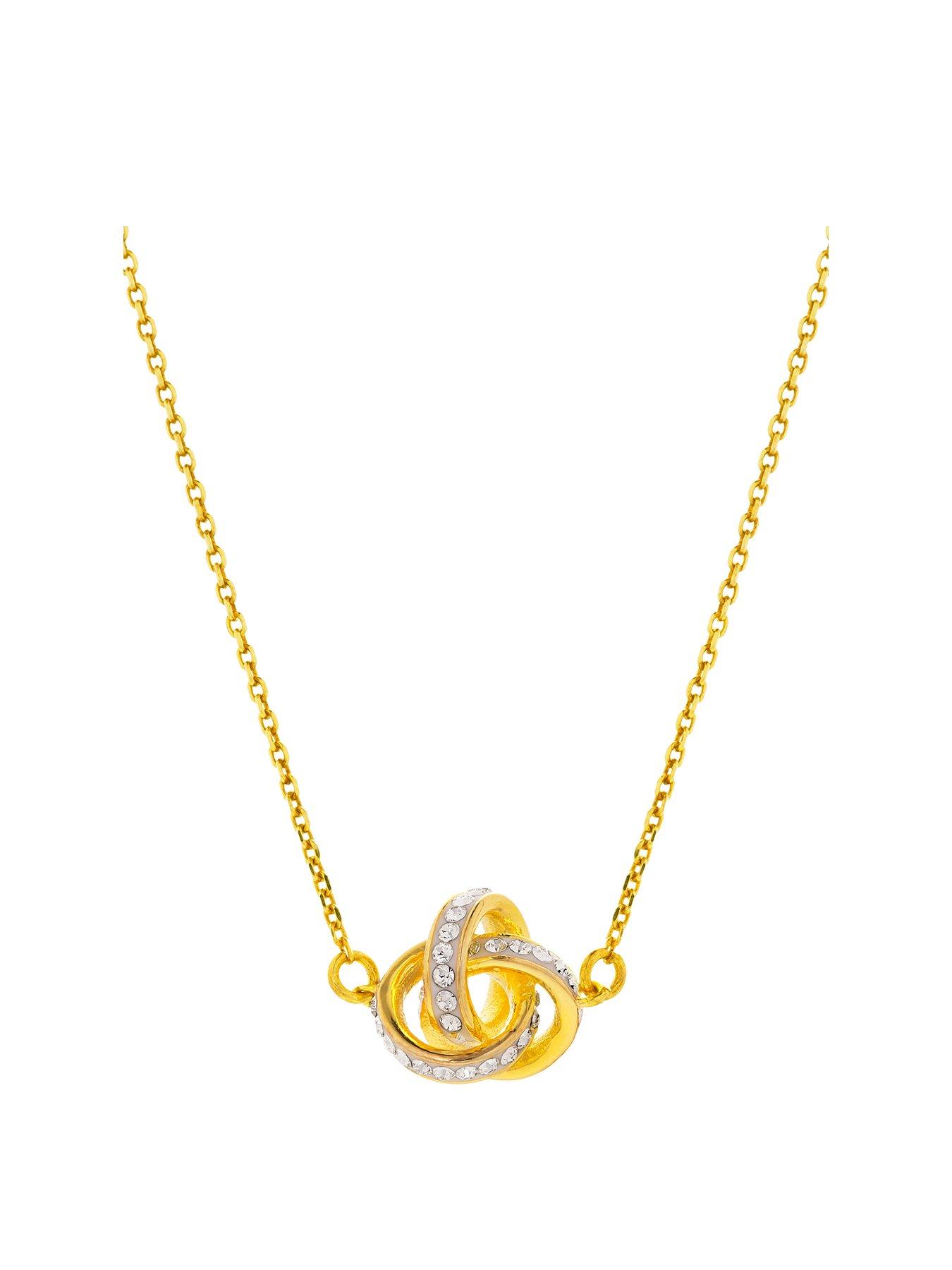 Product photograph of The Love Silver Collection Gold Plated Sterling Silver Crystal Knot Necklace from very.co.uk