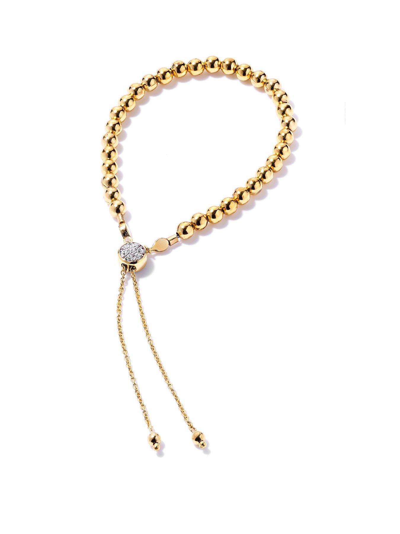 Product photograph of The Love Collection Gold Plated Sterling Silver Cubic Zirconia Bead Friendship Bracelet from very.co.uk