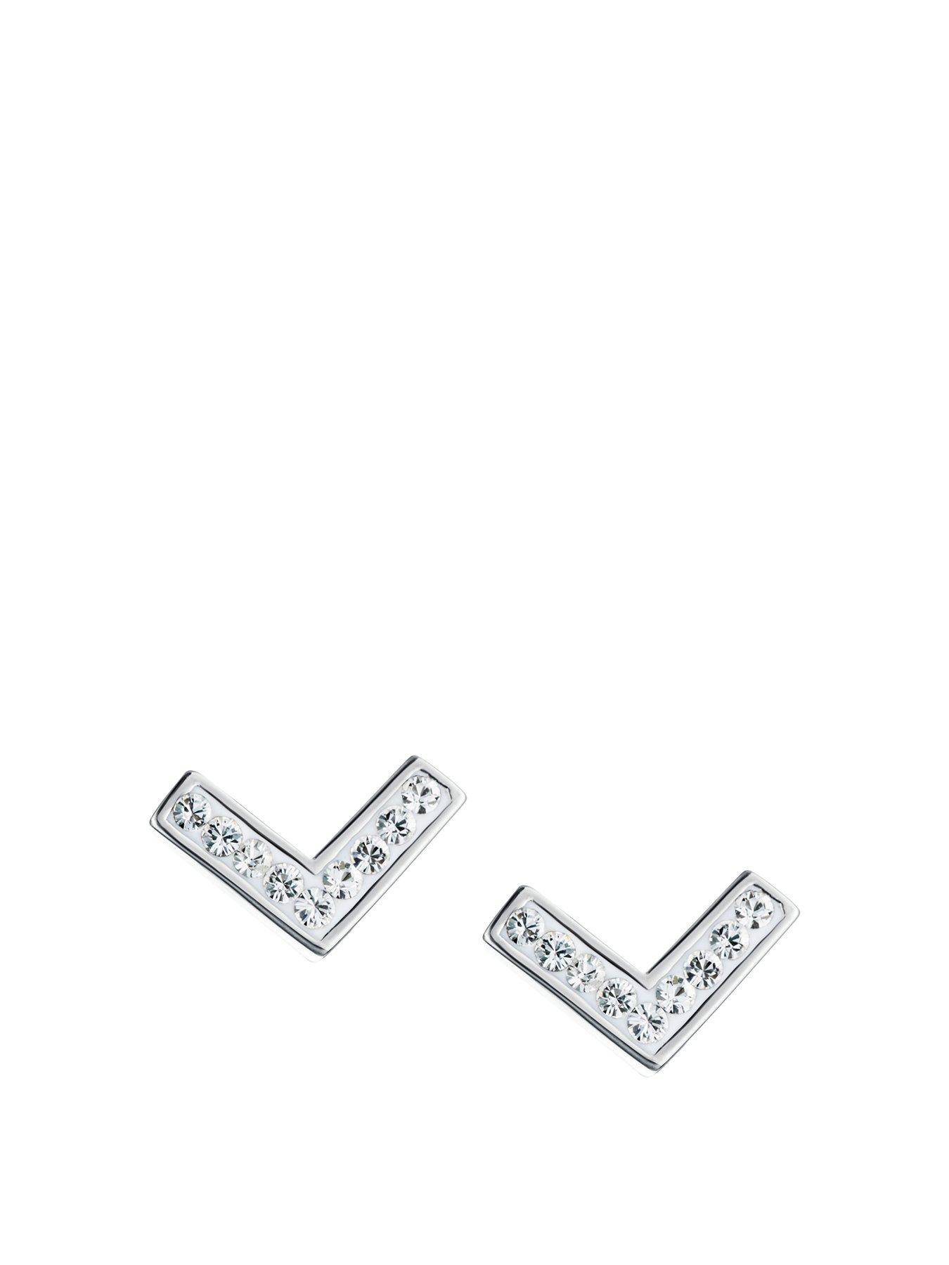 Product photograph of The Love Collection Sterling Silver Crystal Chevron Stud Earrings from very.co.uk