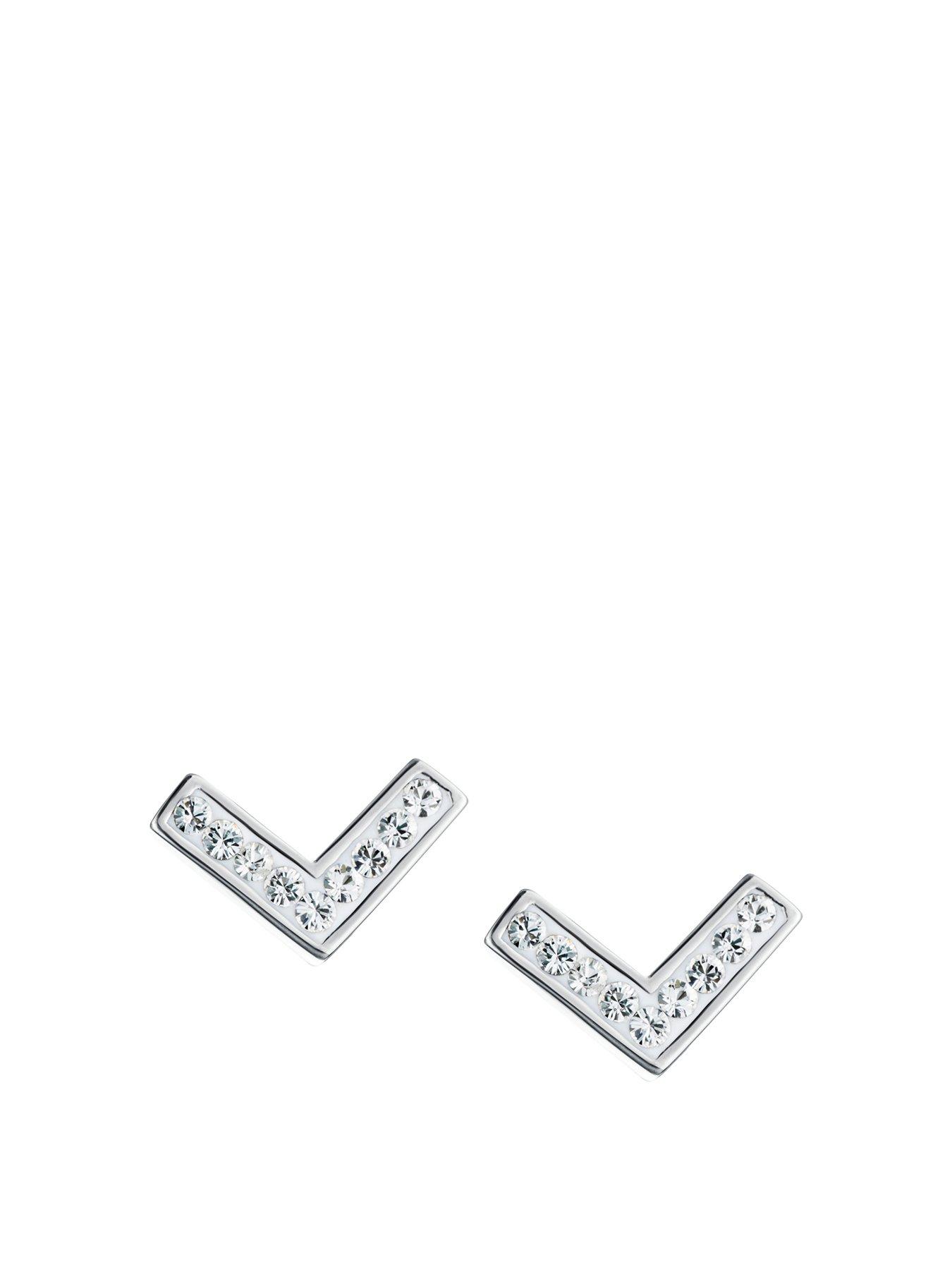 Product photograph of The Love Silver Collection Sterling Silver Crystal Chevron Stud Earrings from very.co.uk