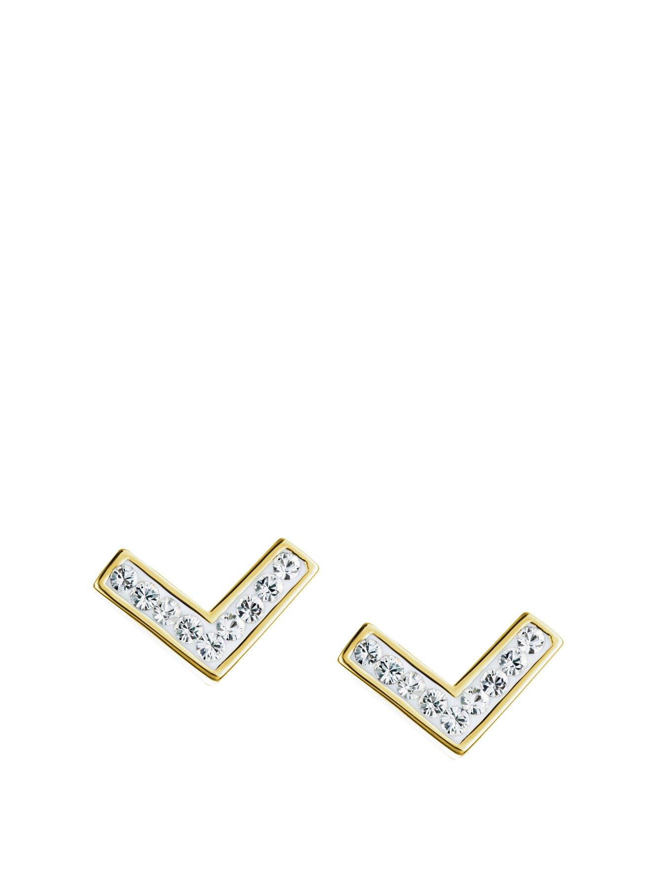 Product photograph of The Love Silver Collection Gold Plated Sterling Silver Crystal Chevron Stud Earrings from very.co.uk