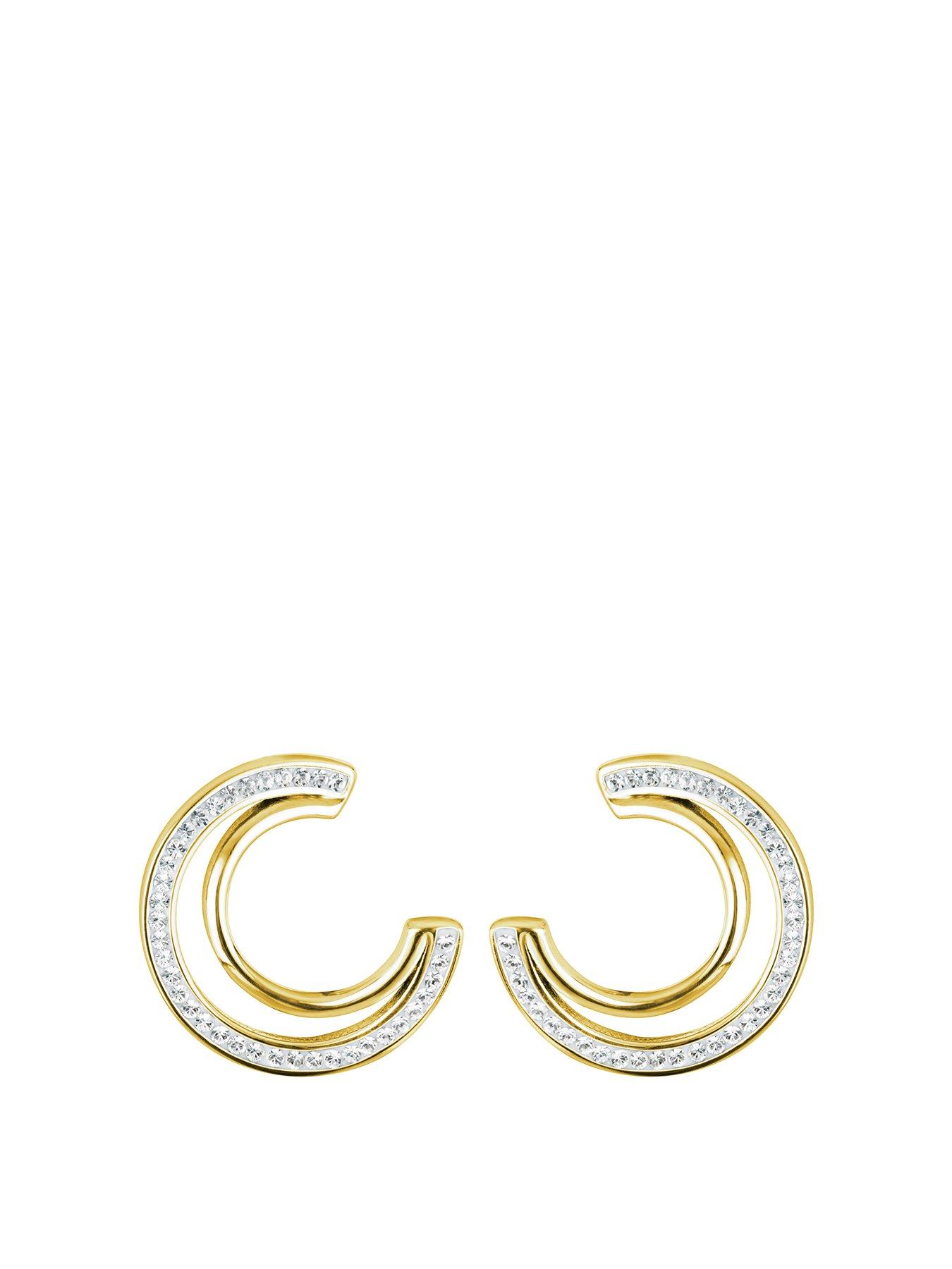 Product photograph of The Love Silver Collection Gold Plated Sterling Silver Crystal Double Crescent Stud Earrings from very.co.uk