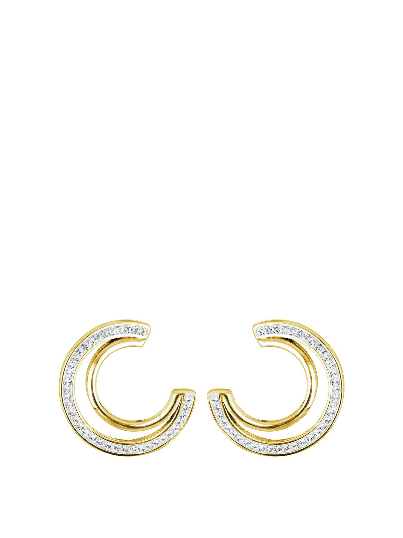 undefined Gold Plated Sterling Silver Crystal Double Crescent Stud Earrings