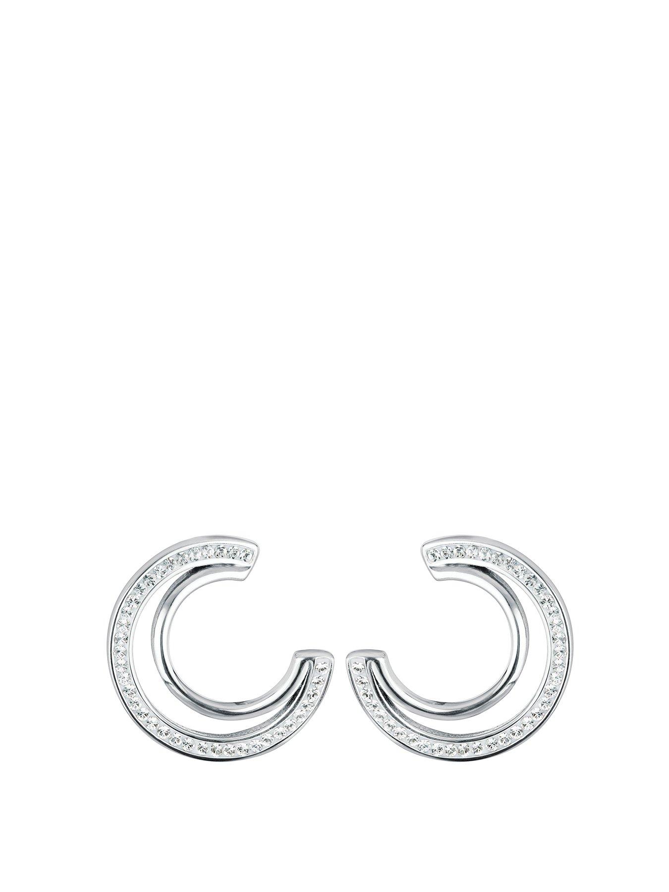 Product photograph of The Love Silver Collection Sterling Silver Crystal Double Crescent Stud Earrings from very.co.uk