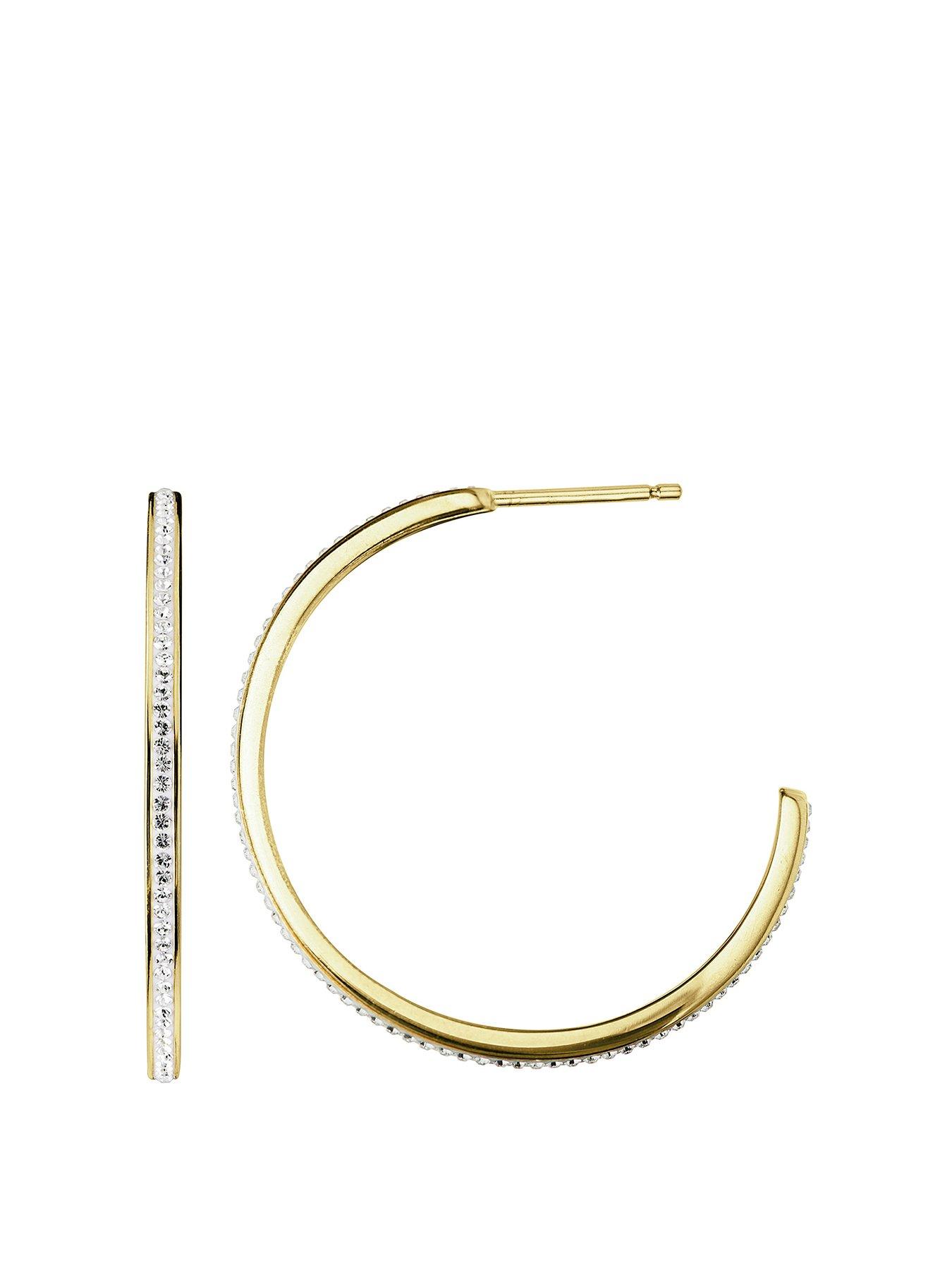 Product photograph of The Love Collection Gold Plated Sterling Silver Crystal 30mm Hoop Stud Earrings from very.co.uk