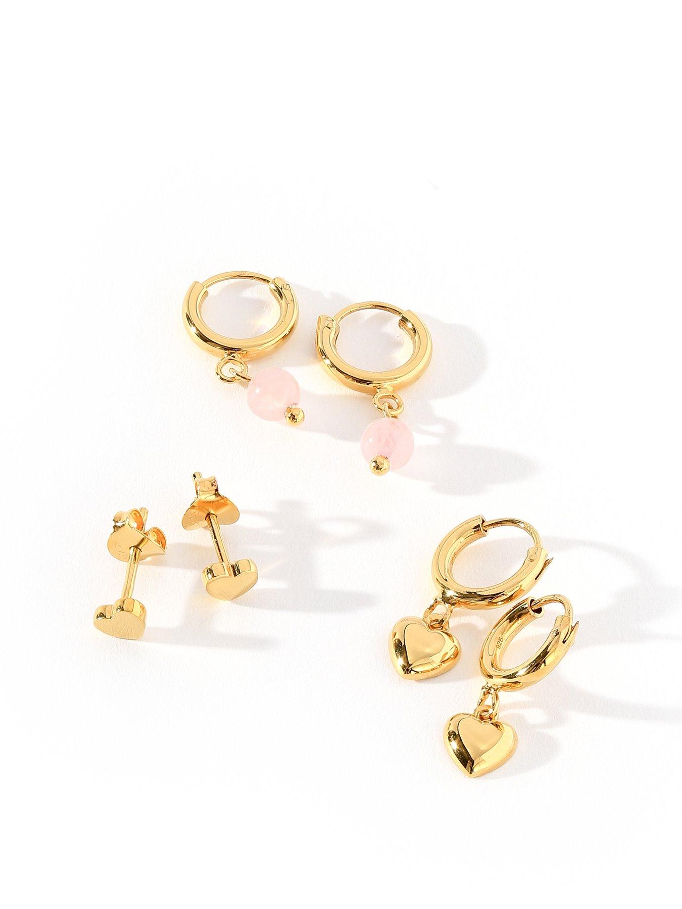 Product photograph of Love Gem 14ct Gold Plated Sterling Silver Rose Quartz Earring Set from very.co.uk