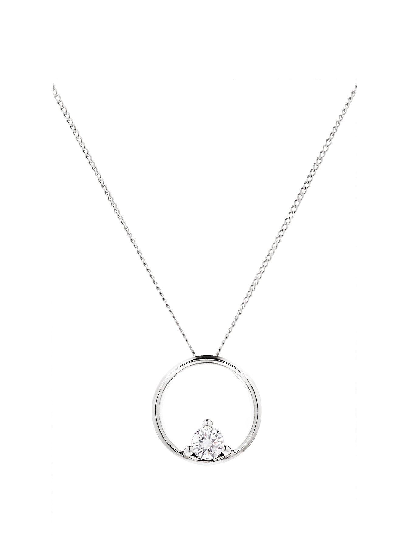 undefined 9ct White Gold 0.10ct Diamond Circle Pendant Necklace