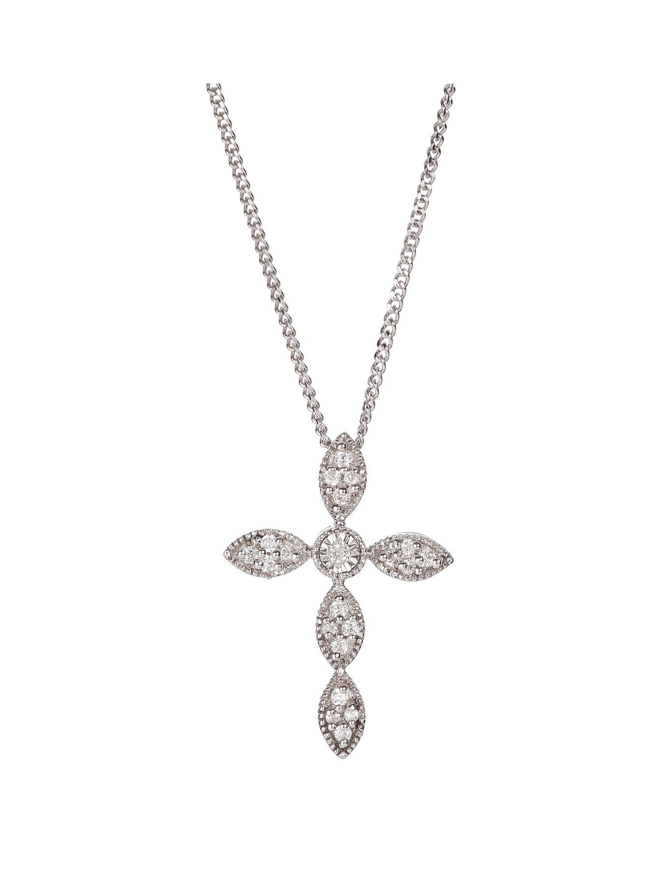 Product photograph of Love Diamond Sterling Silver 0 10ct Diamond Cross Pendant Necklace from very.co.uk