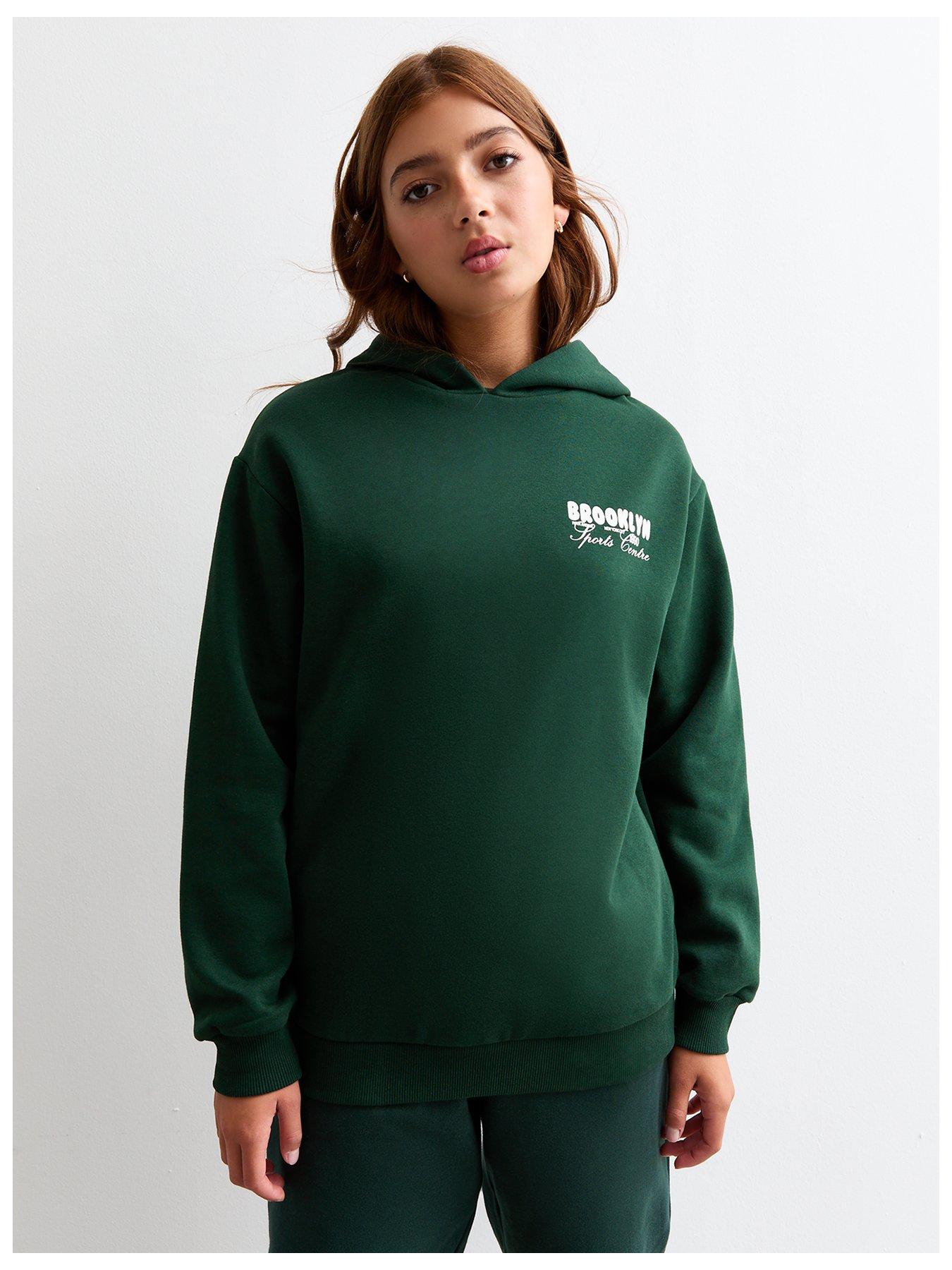 undefined Girls Brooklyn Slogan Jersey Hoodie - Green