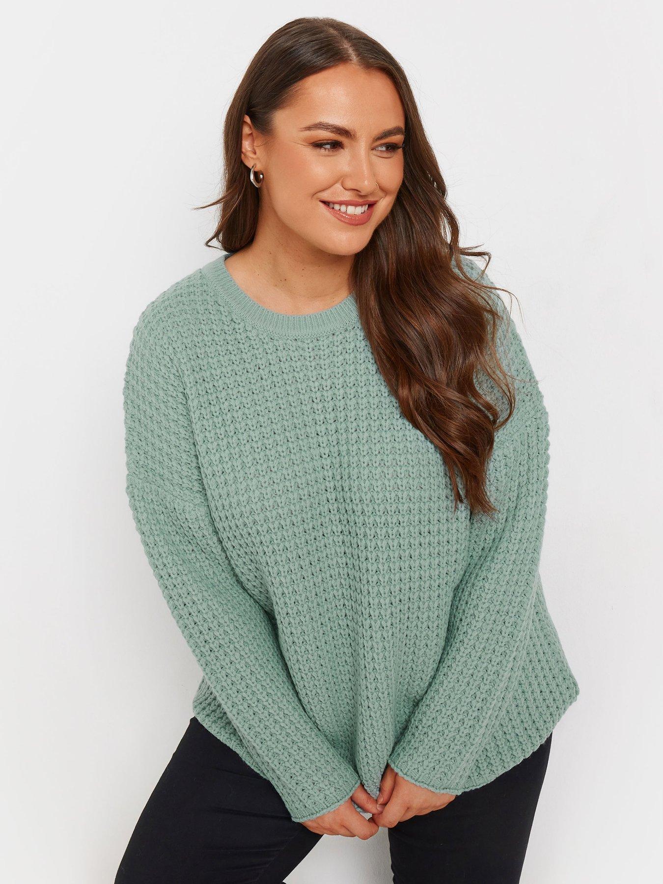 Image 1 of 4 of Yours Curve Waffle Crew Neck Jumper - Blue