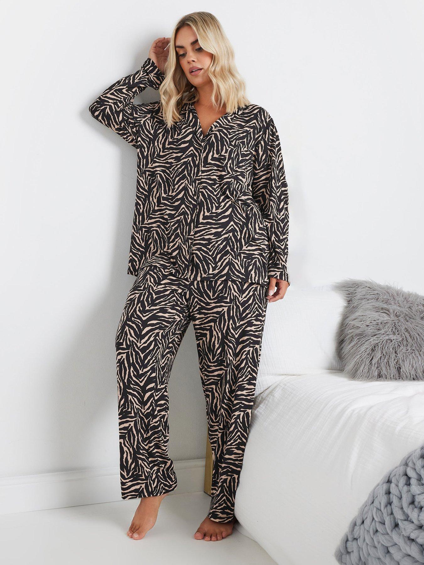 Image 1 of 4 of Yours Curve Soft Touch Zebra Pyjama Set - Natural