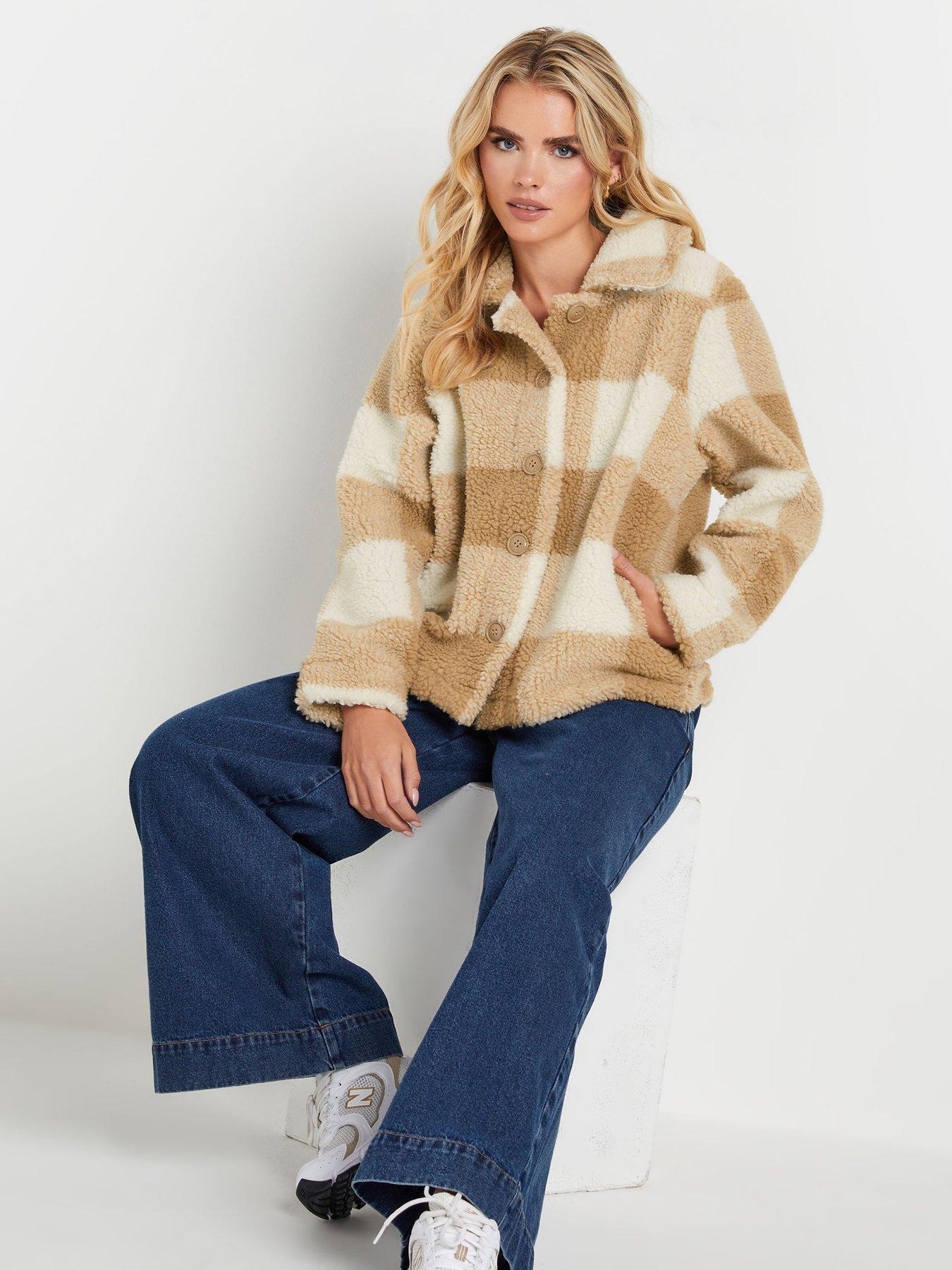 pixiegirl-petite-check-fleece-jacket-brown