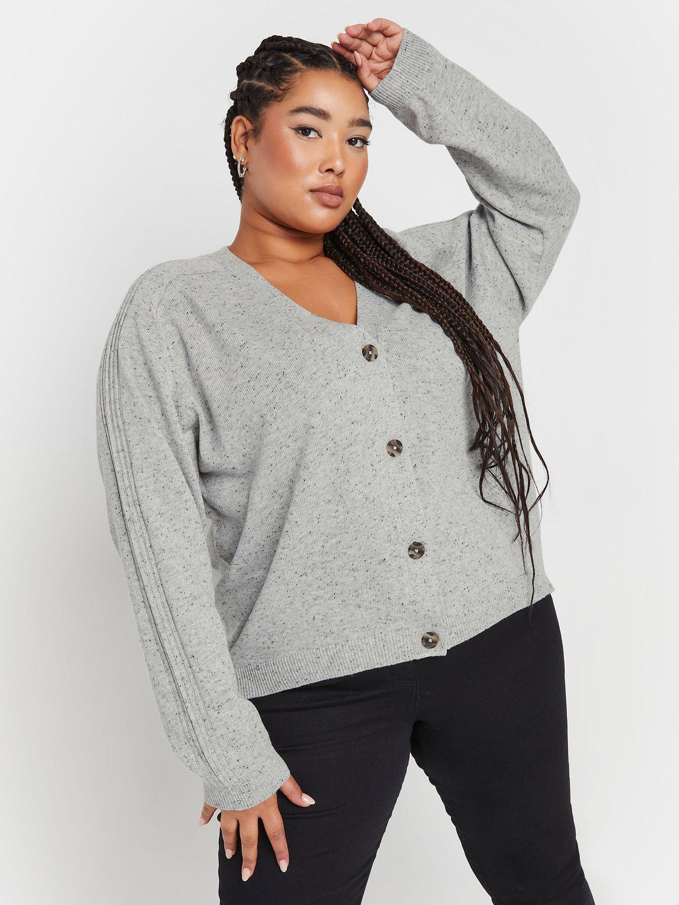 undefined Curve Button Thru Cardi - Grey