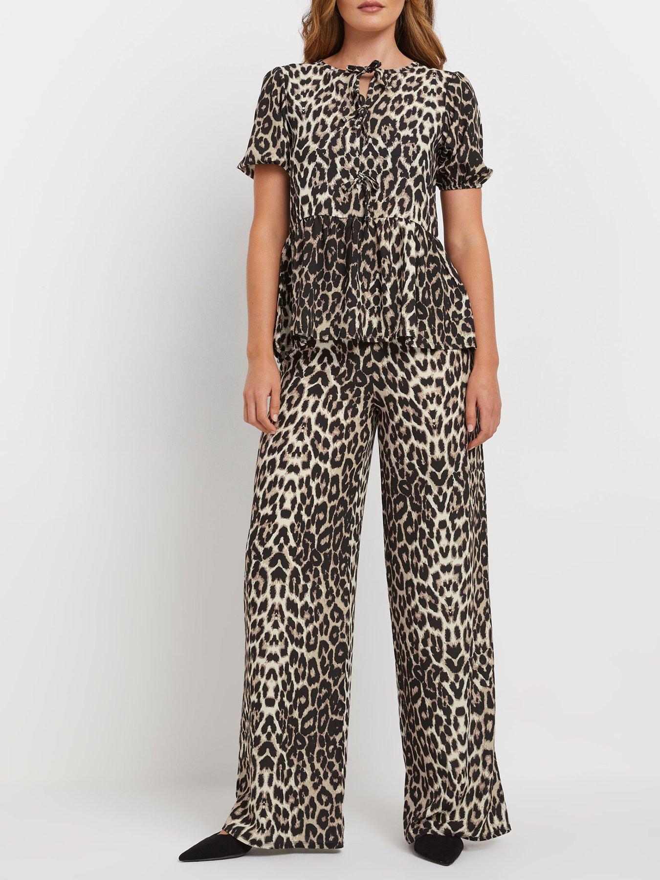 undefined Tall Animal Print Wide Leg Trousers - Natural