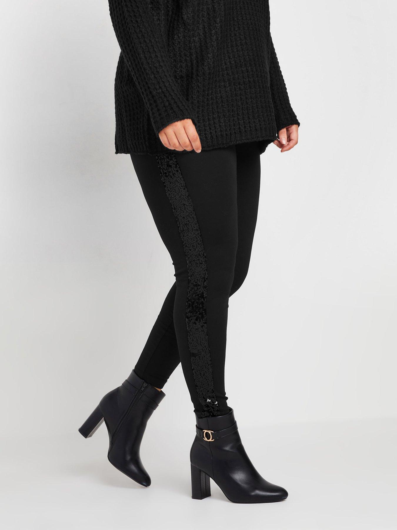 Black leggings with sequin stripe hotsell