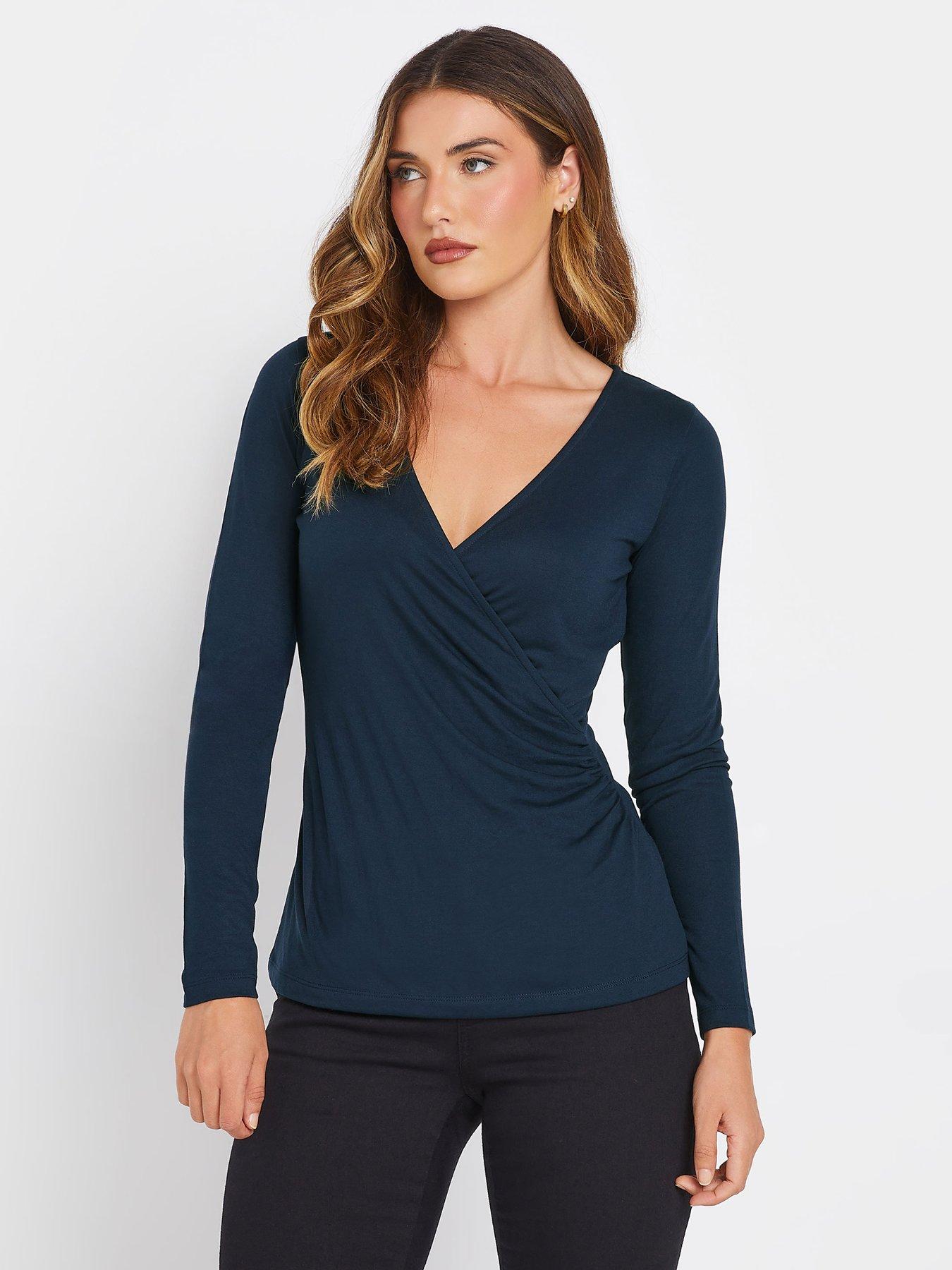 undefined Tall Long Sleeve Wrap Top - Blue