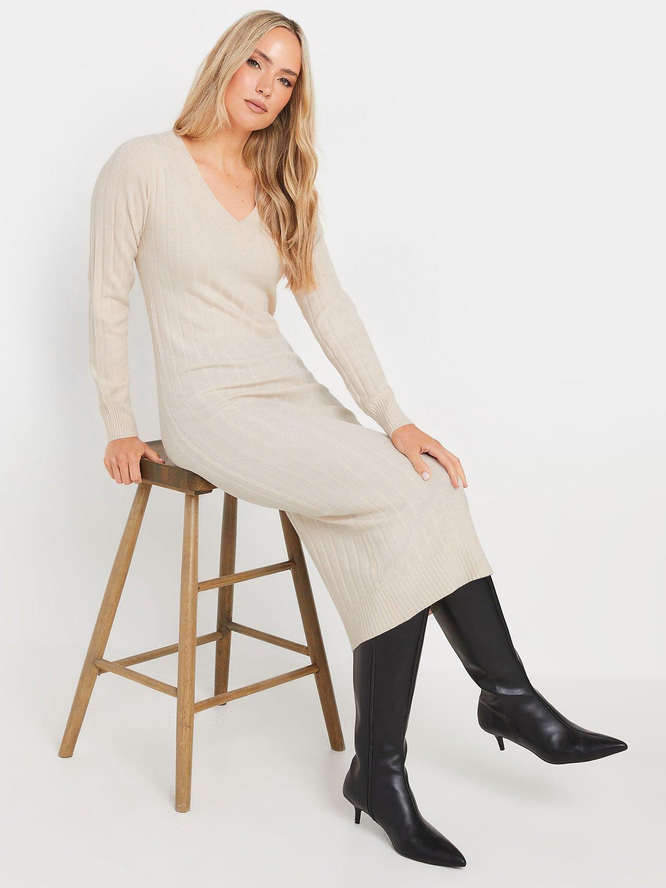 Robe Midi En Jersey Stretch Dakota - Col V, Sans Manches, Couleur Unie, Neuve Avec étiquettes