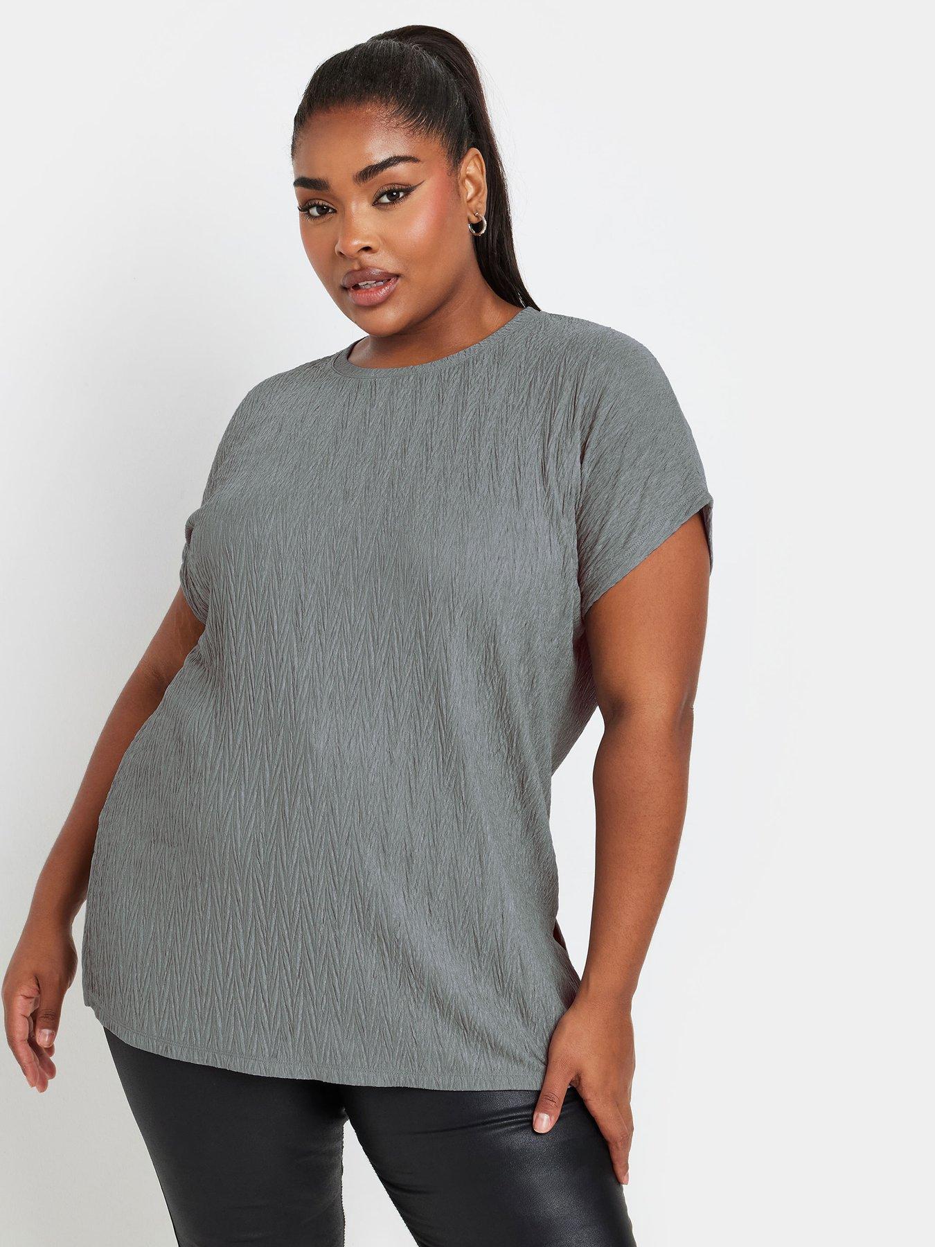 undefined Curve Grown On Sleeve Plisse T-Shirt - Grey